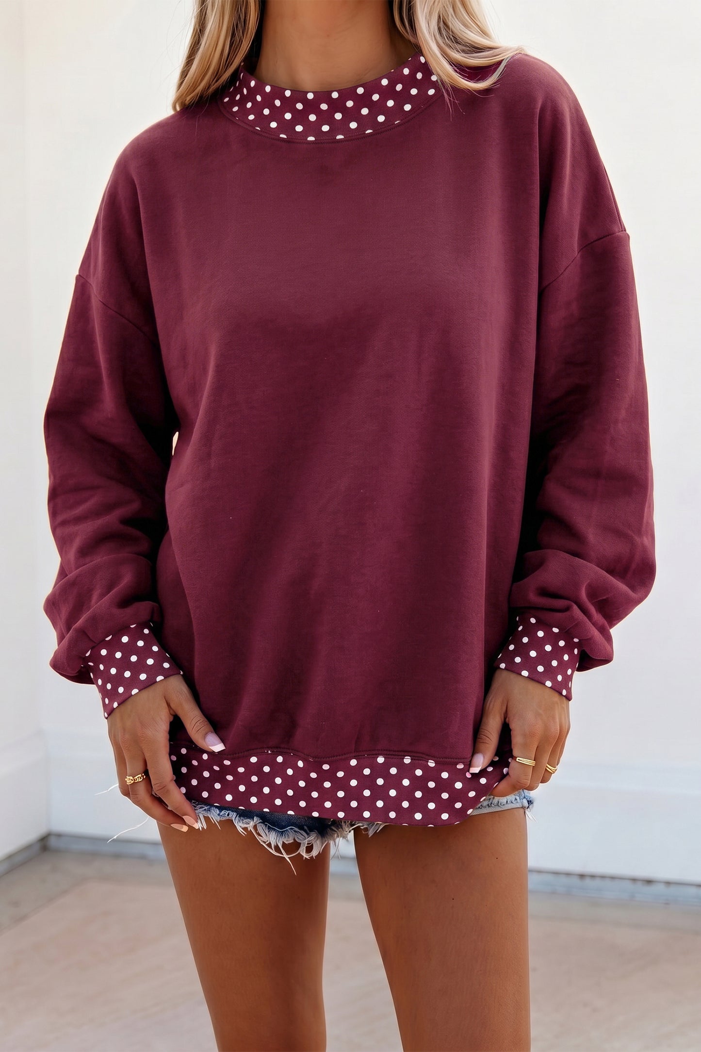 Polka Dot Trim Oversized Sweatshirt