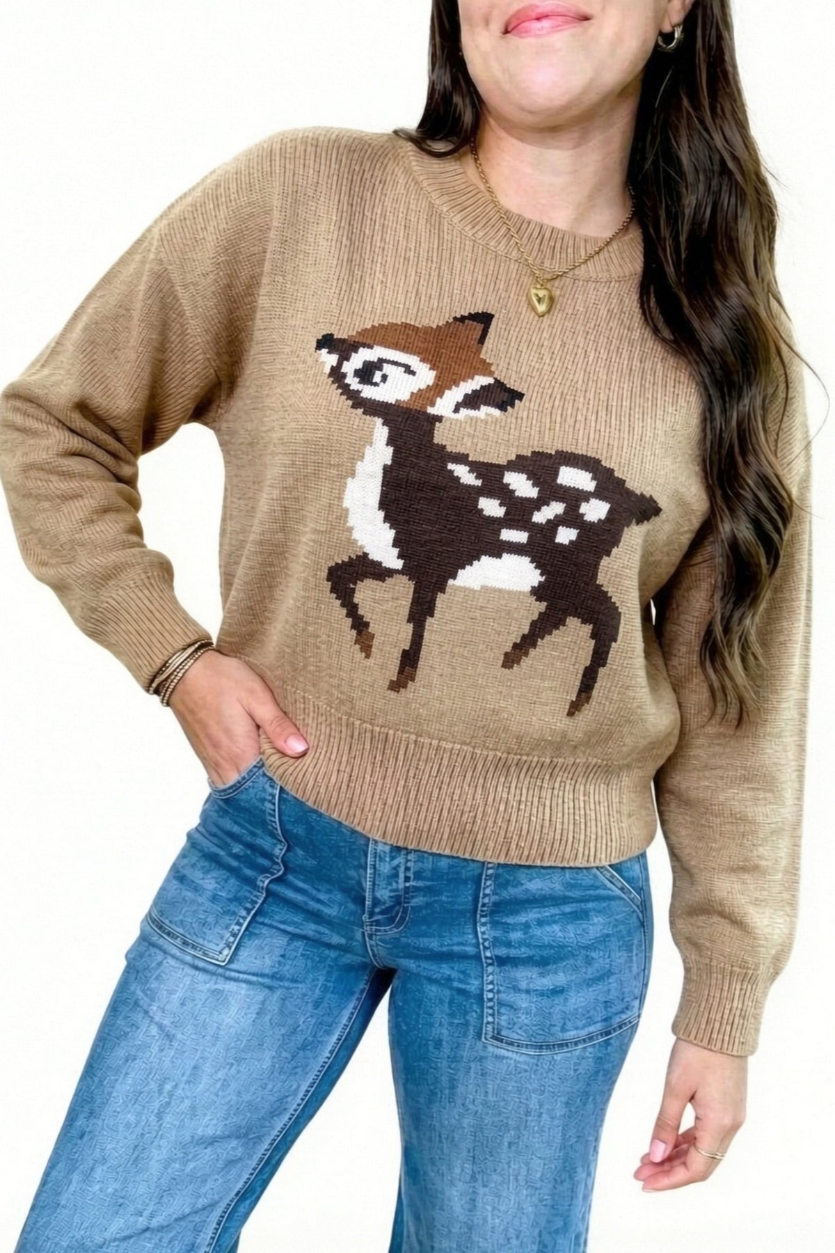 Light French Beige Deer Sweater