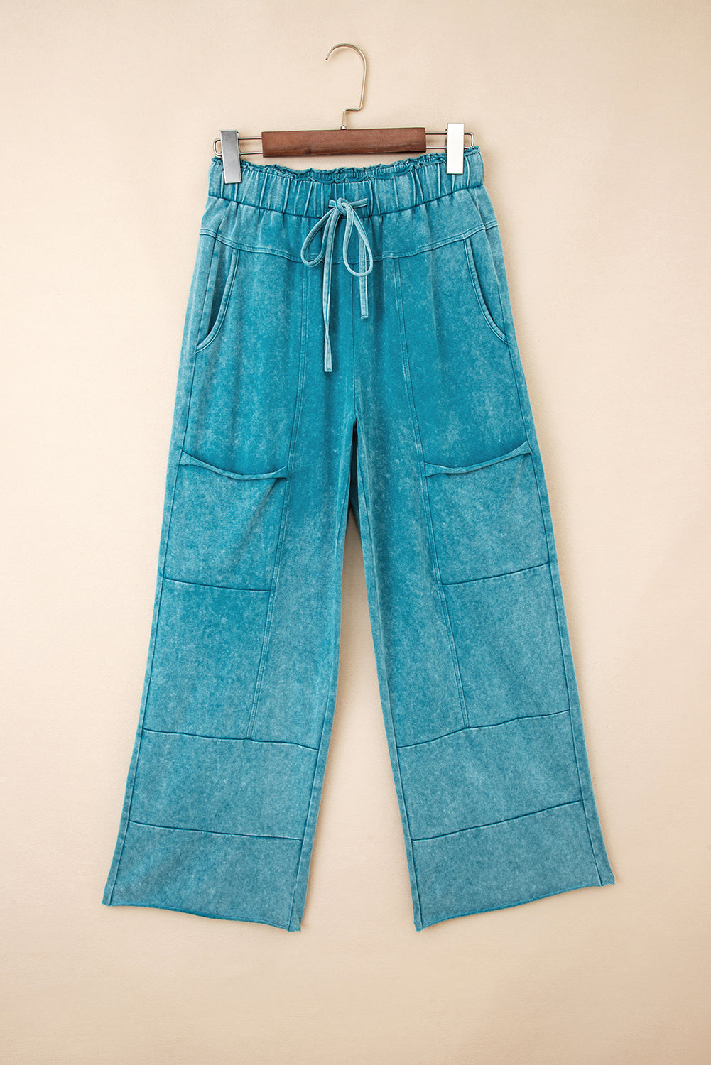 Teal Mineral Wash Wide Leg Pants