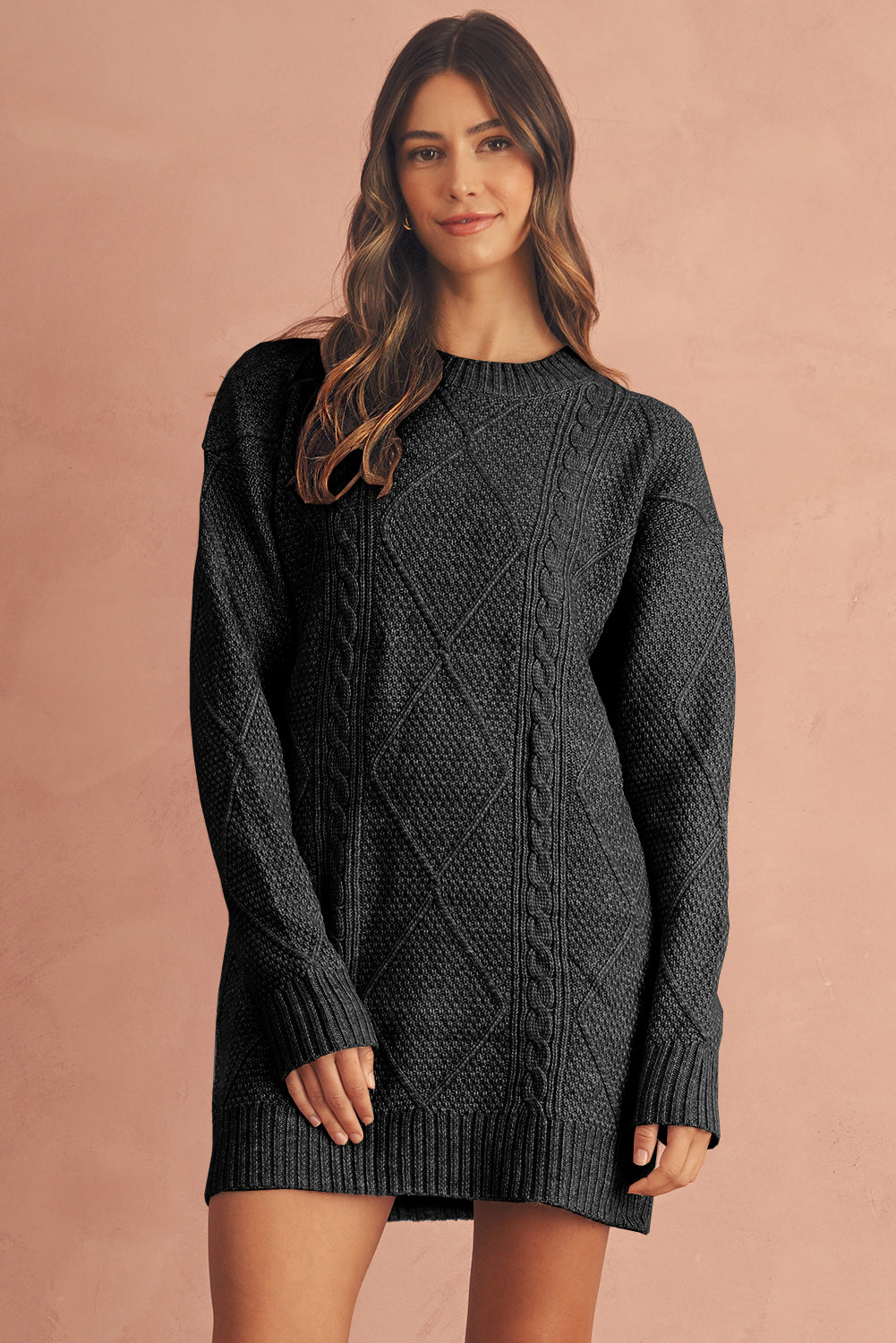 Relaxed Cable Knit  Sweater Dress