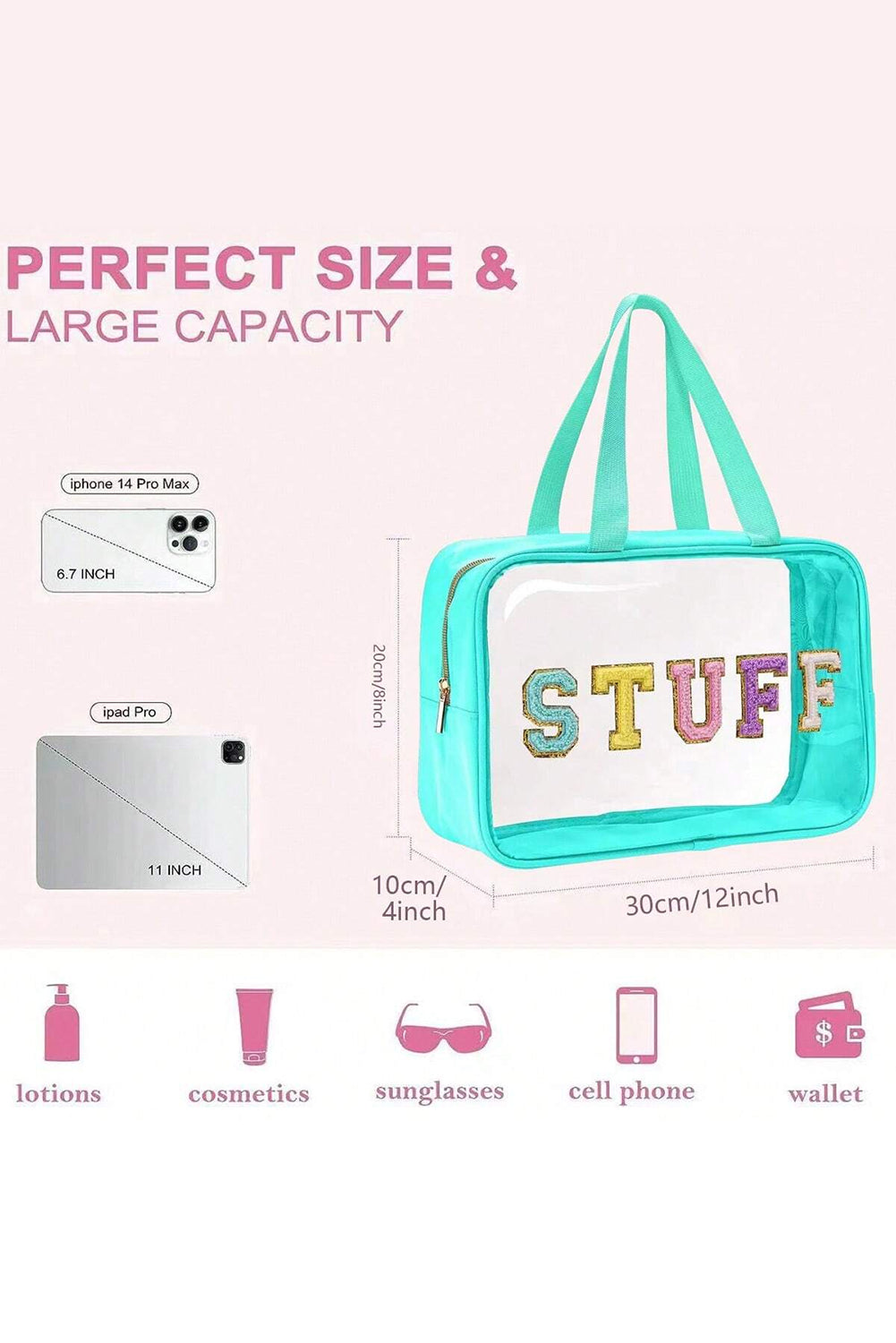 STUFF Chenille Patch Clear Makeup Bag