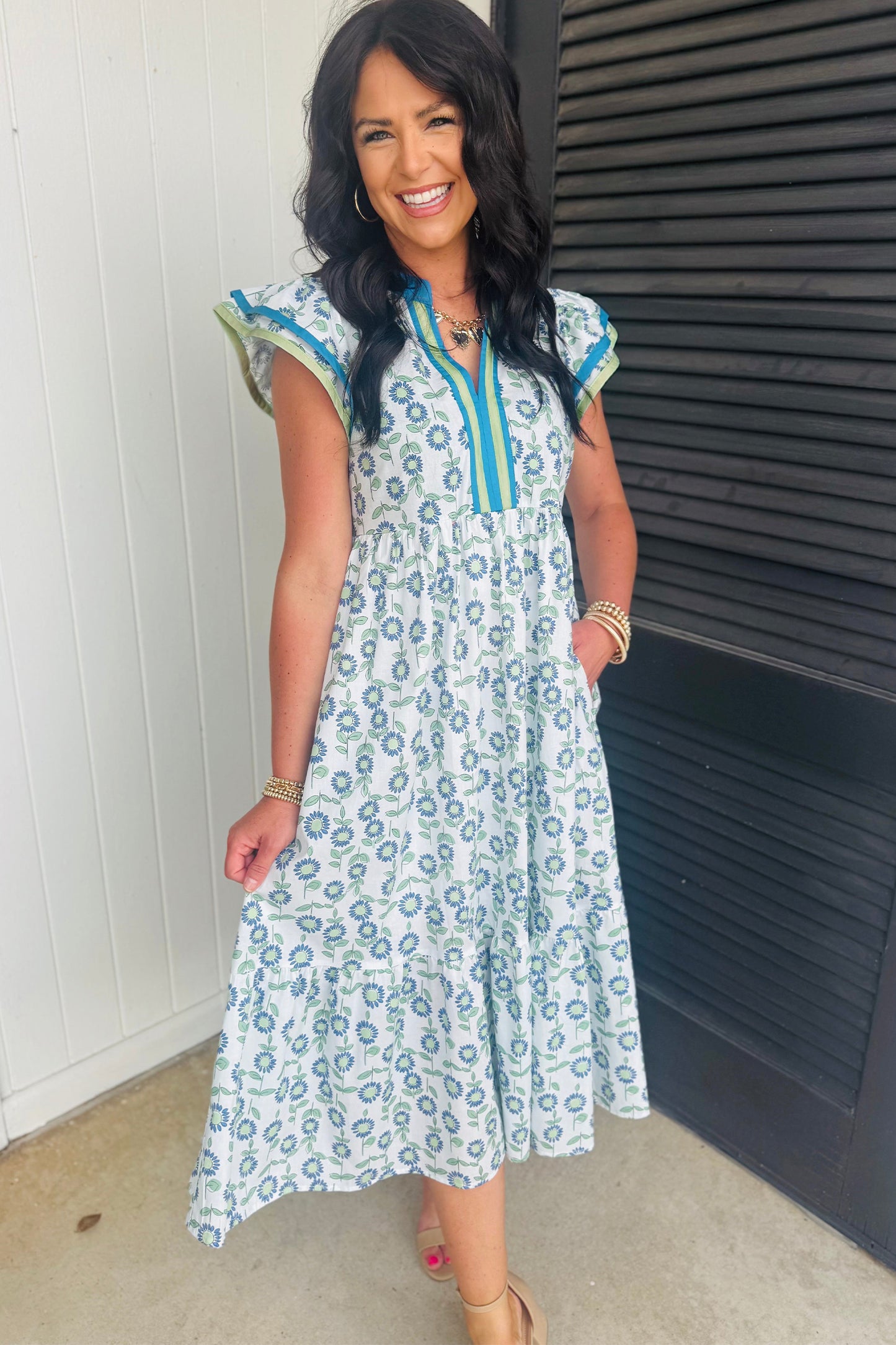 Sunflower Printed Flutter Sleeve Dress