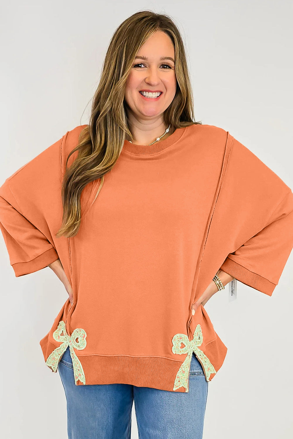 Orange Floral Bow Patch Sweatshirt