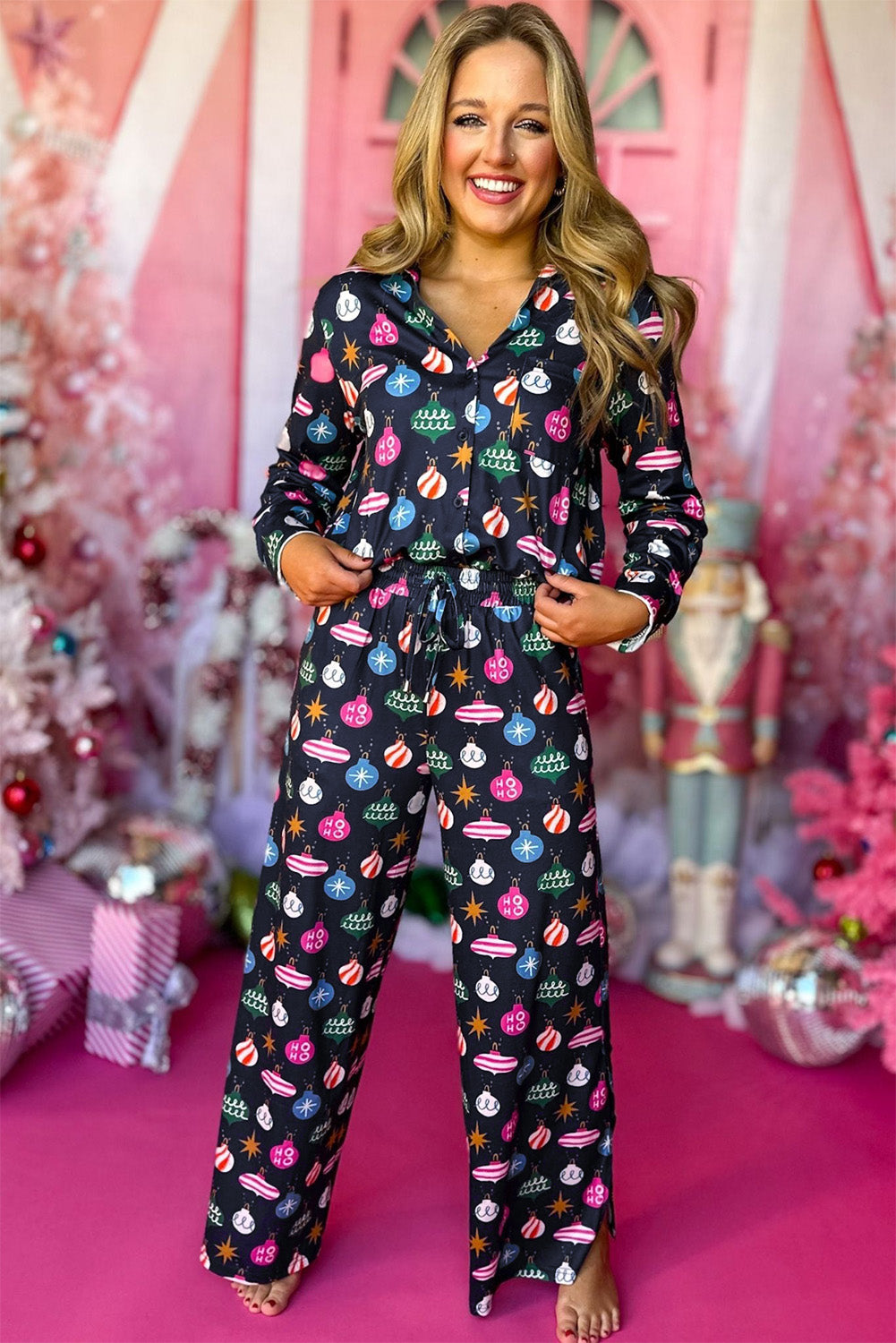 Colorful Christmas Ornaments Pajama Set