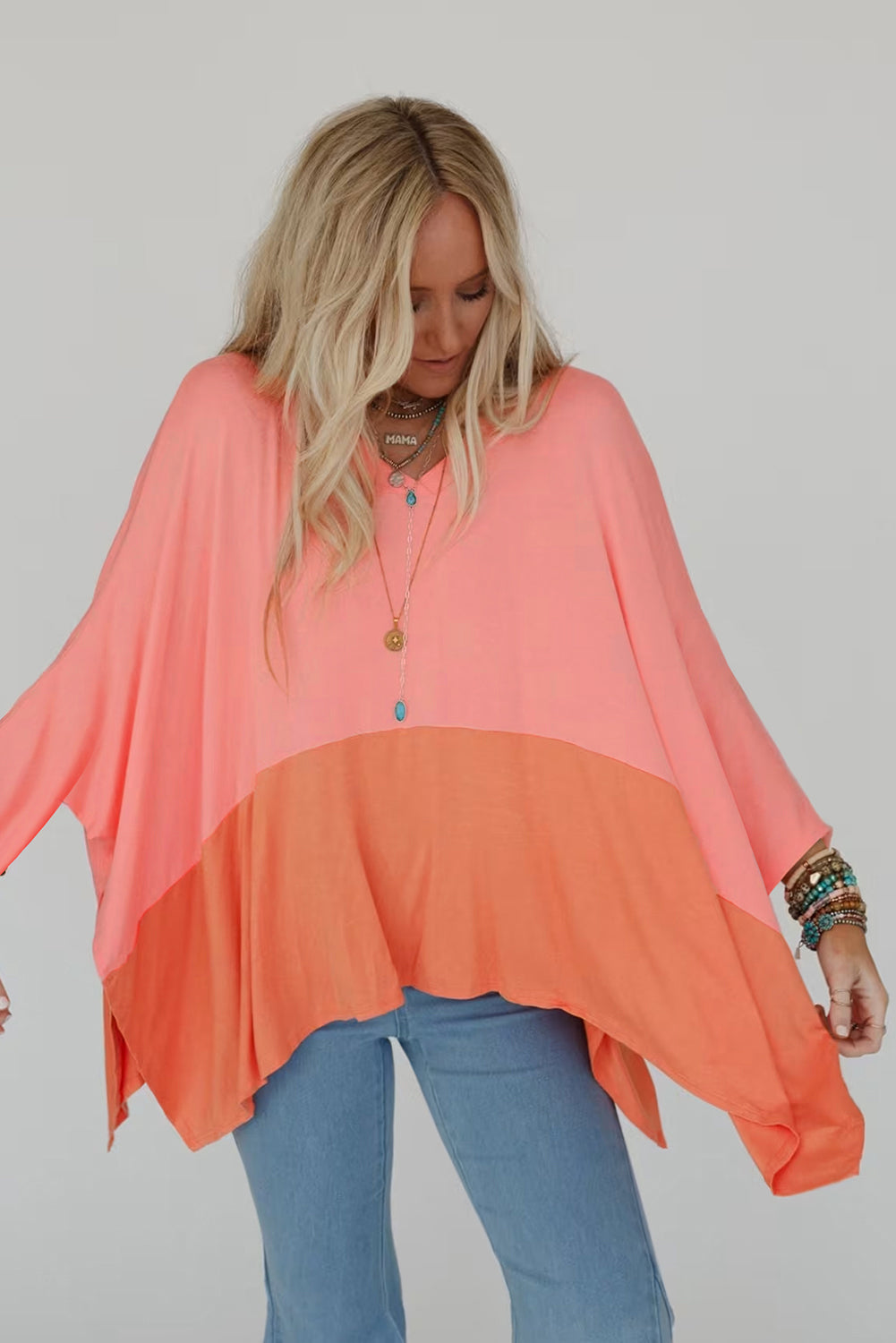 Orange V Neck Oversized Top