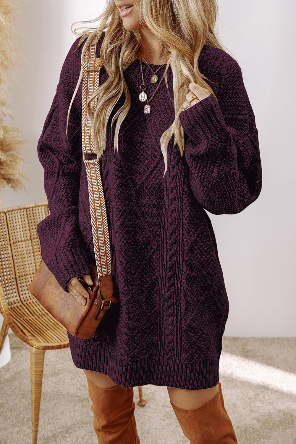 Relaxed Cable Knit  Sweater Dress