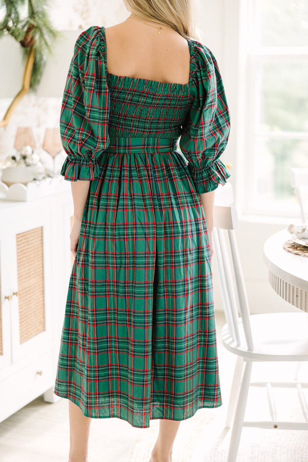 Christmas Plaid Flared Midi Dress