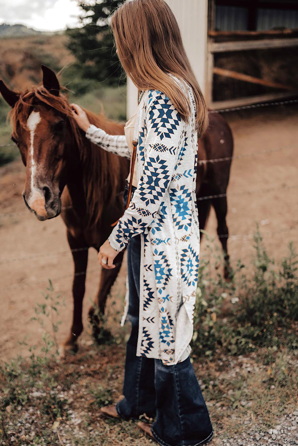 Western Aztec Printed Long Cardigan