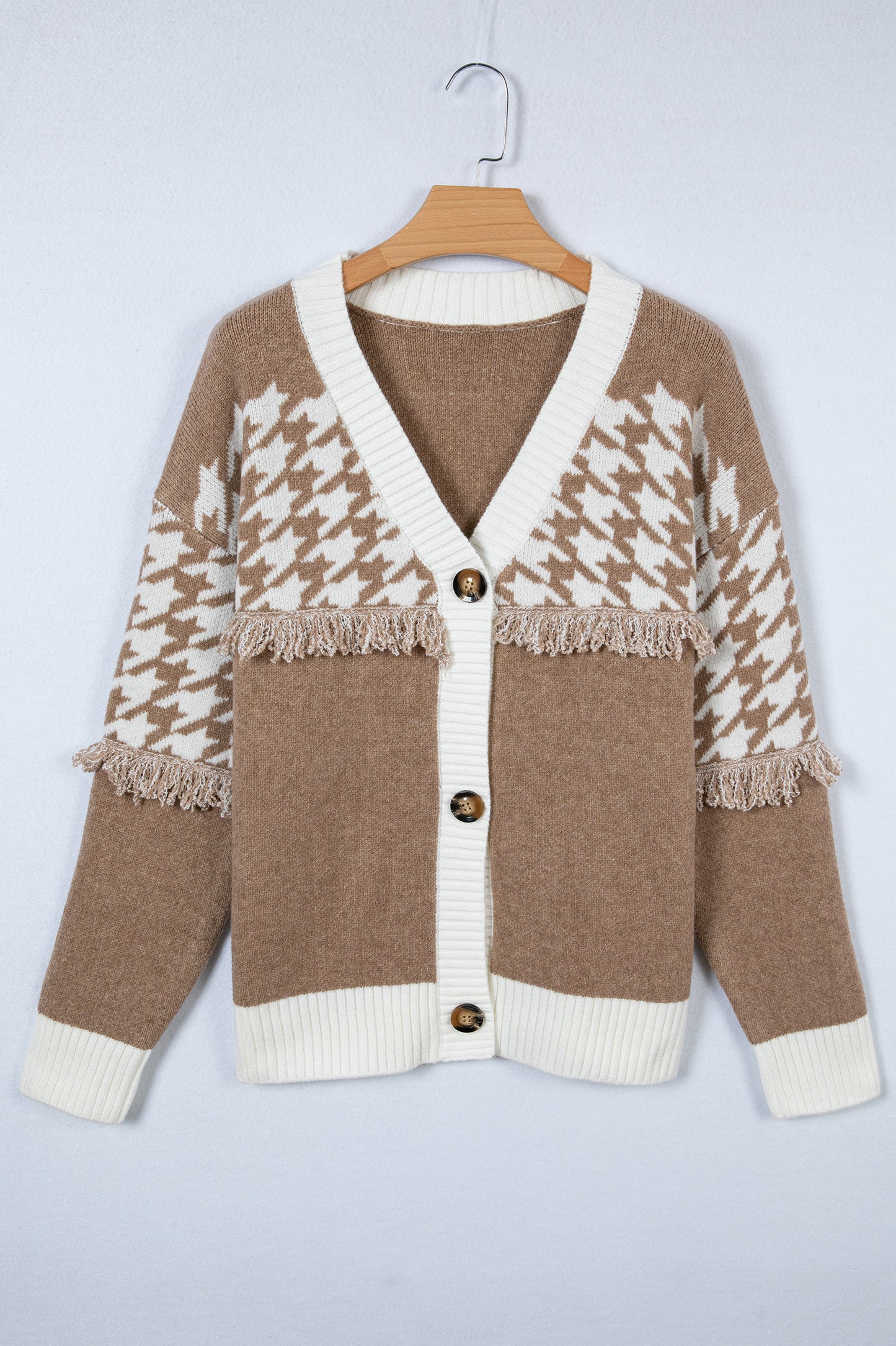 Khaki Houndstooth Cardigan