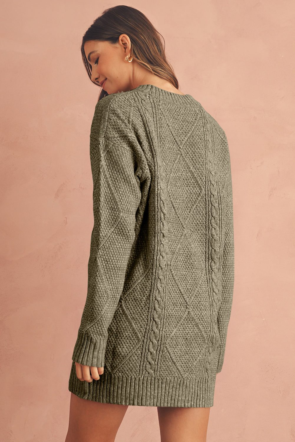 Relaxed Cable Knit  Sweater Dress