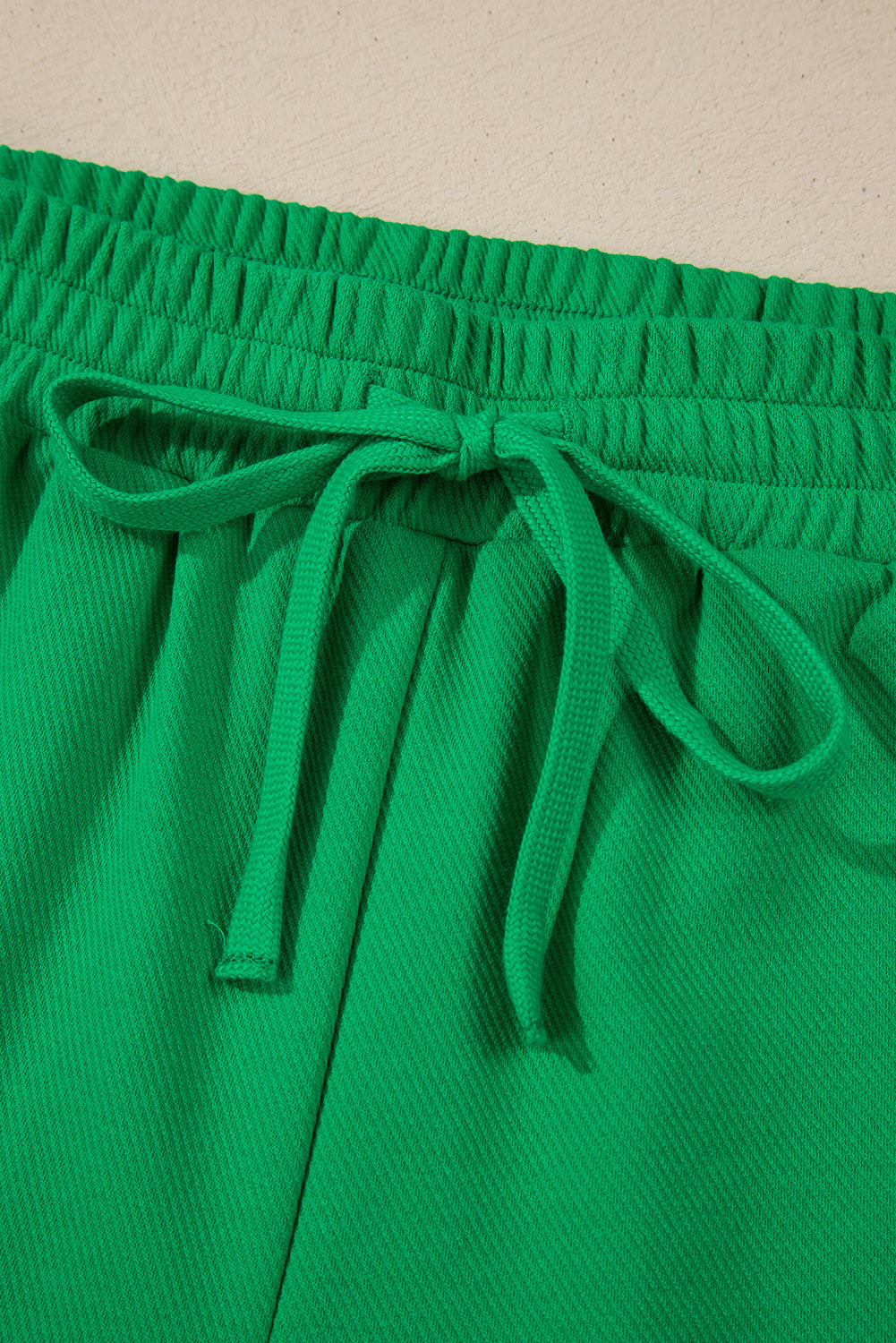 Green Contrast Trim Textured Tee and Shorts Set