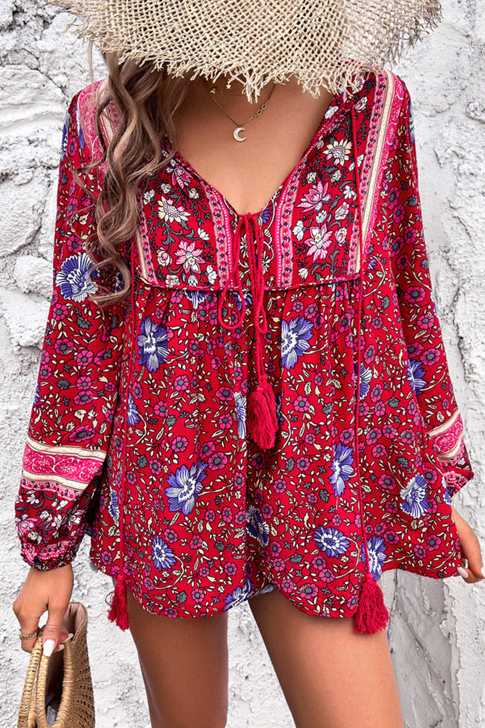 Tassel Tie Front Boho Blouse