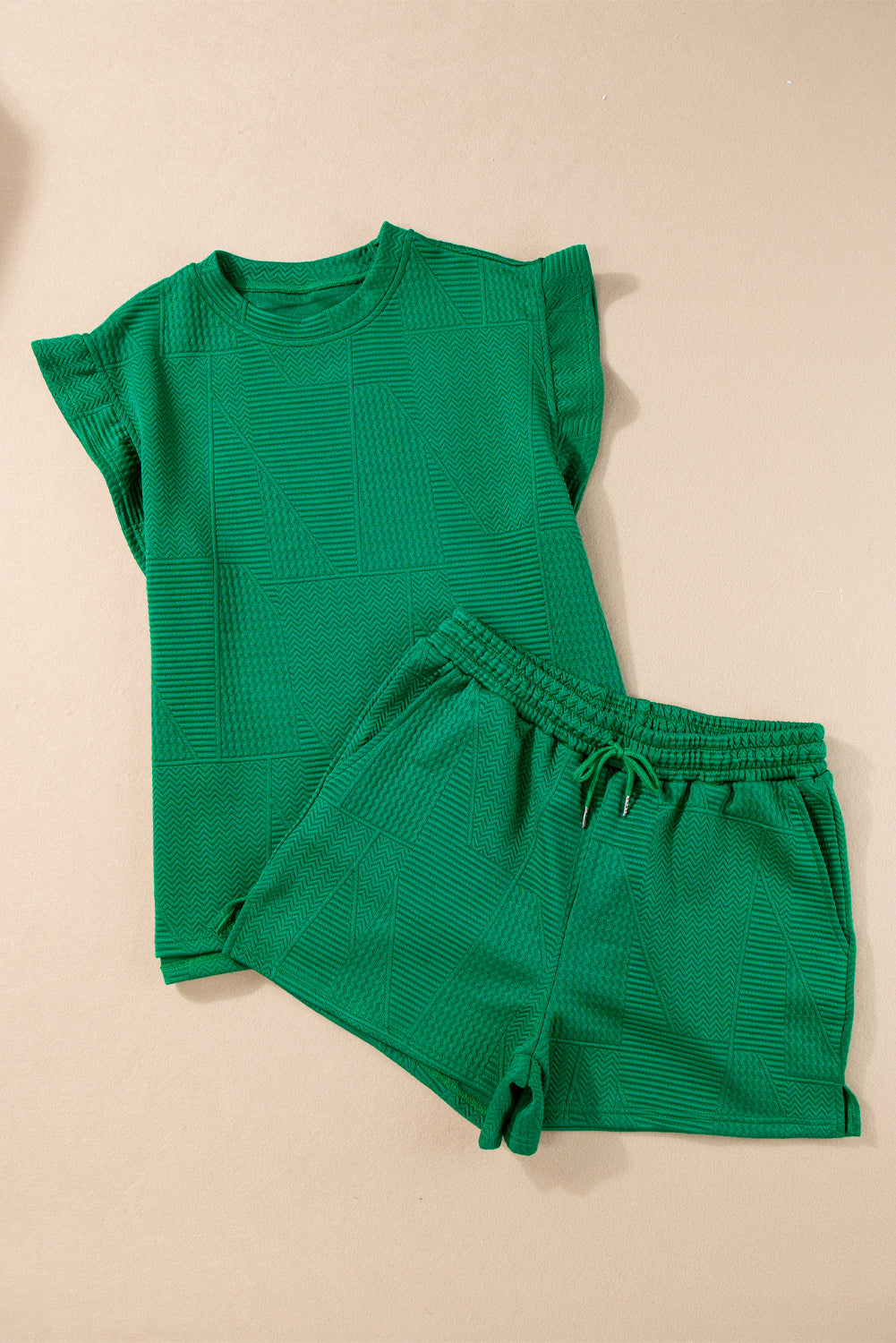 Textured Ruffle Top Shorts Set