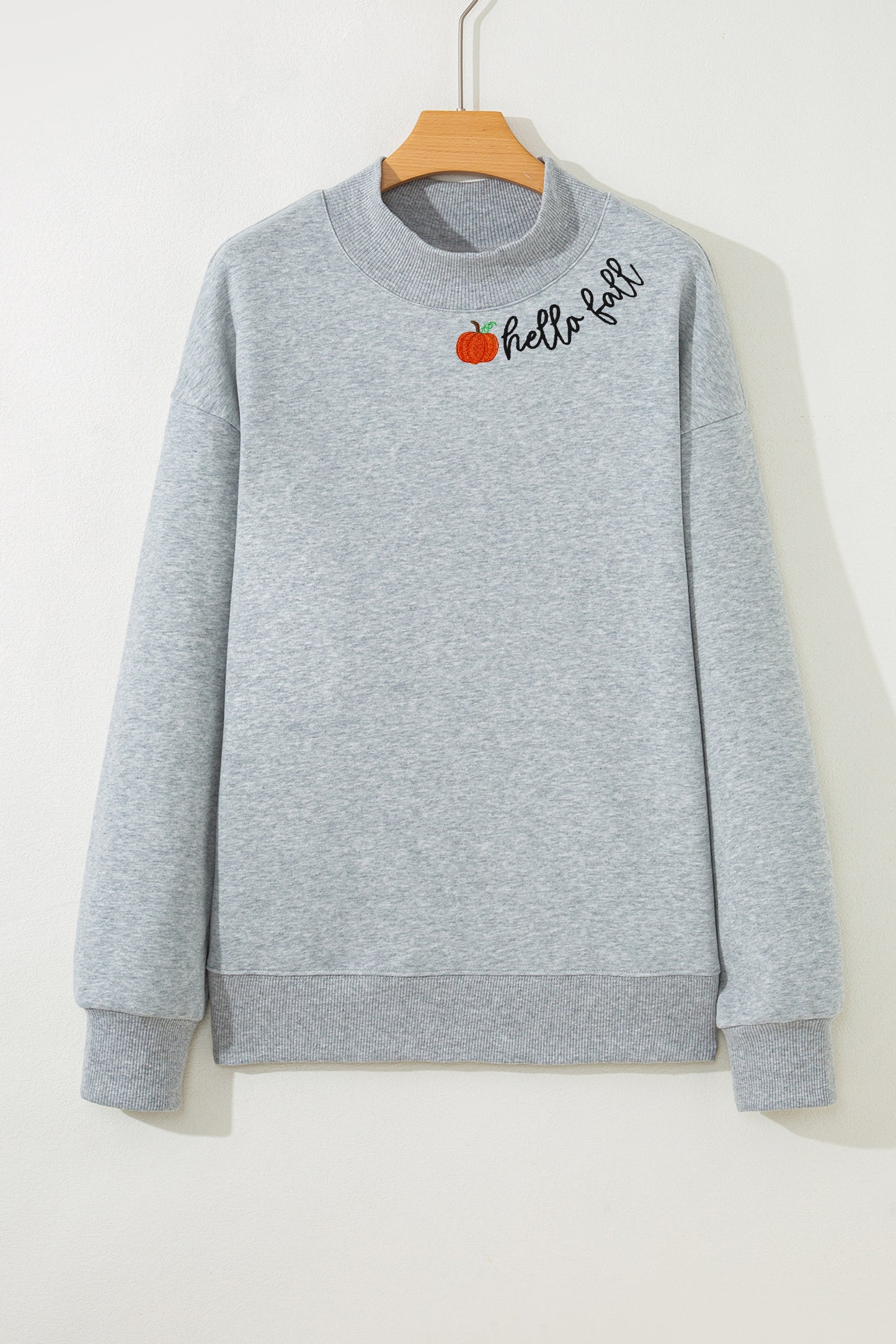 Gray hello fall Embroidered Sweatshirt