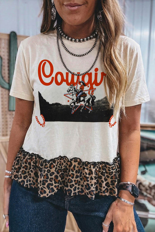 Cowgirl Leopard Ruffle Hem T Shirt