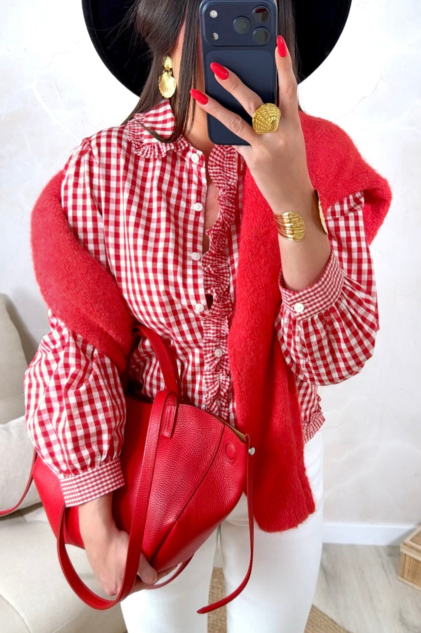 Red Gingham Frilled Blouse
