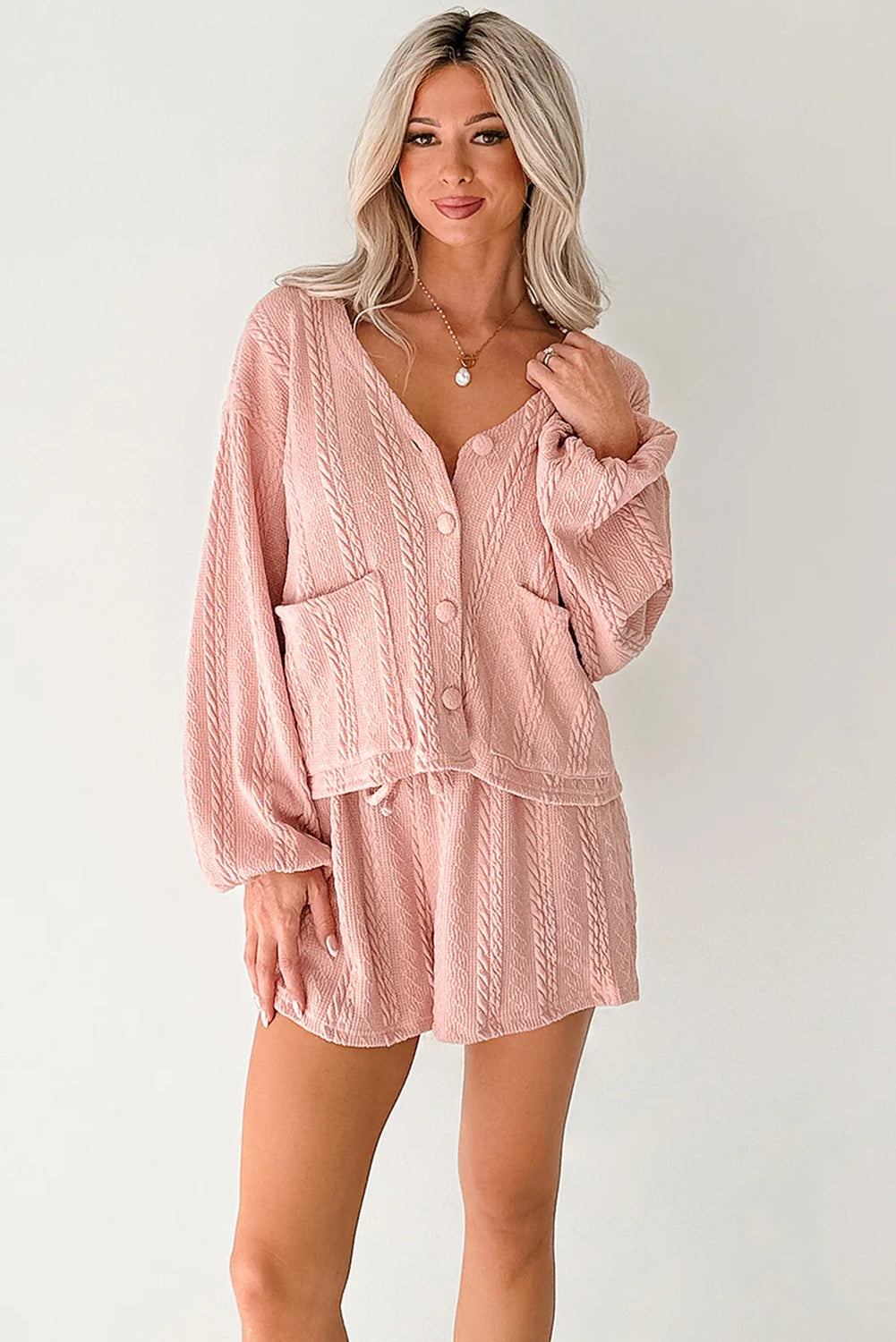 Pink Cable Knit Lounge Set