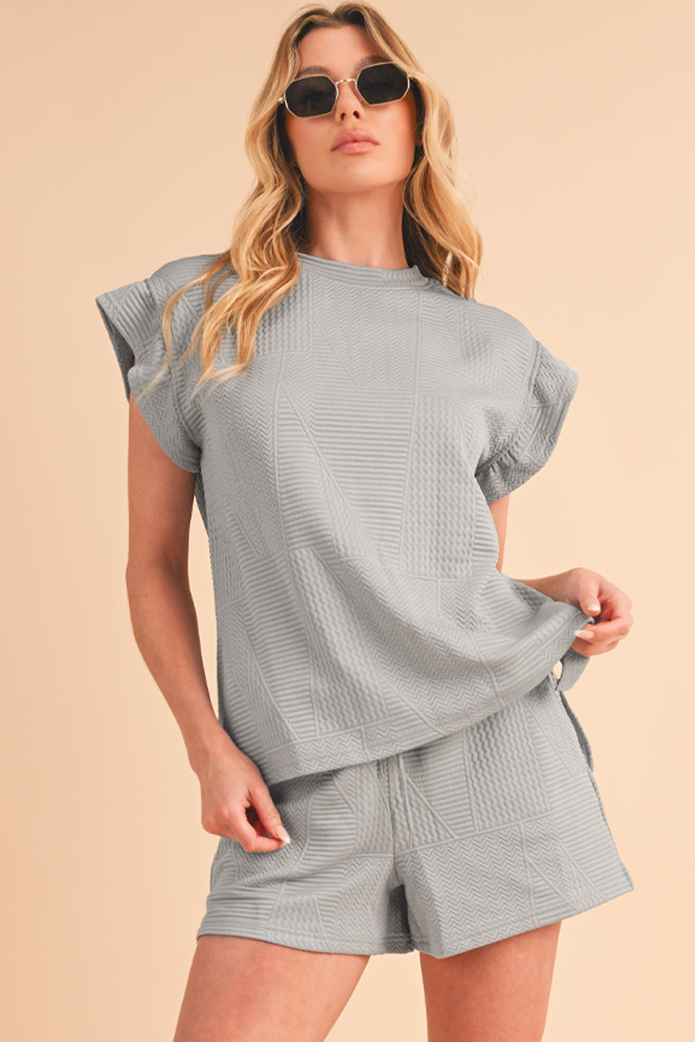 Textured Ruffle Top Shorts Set