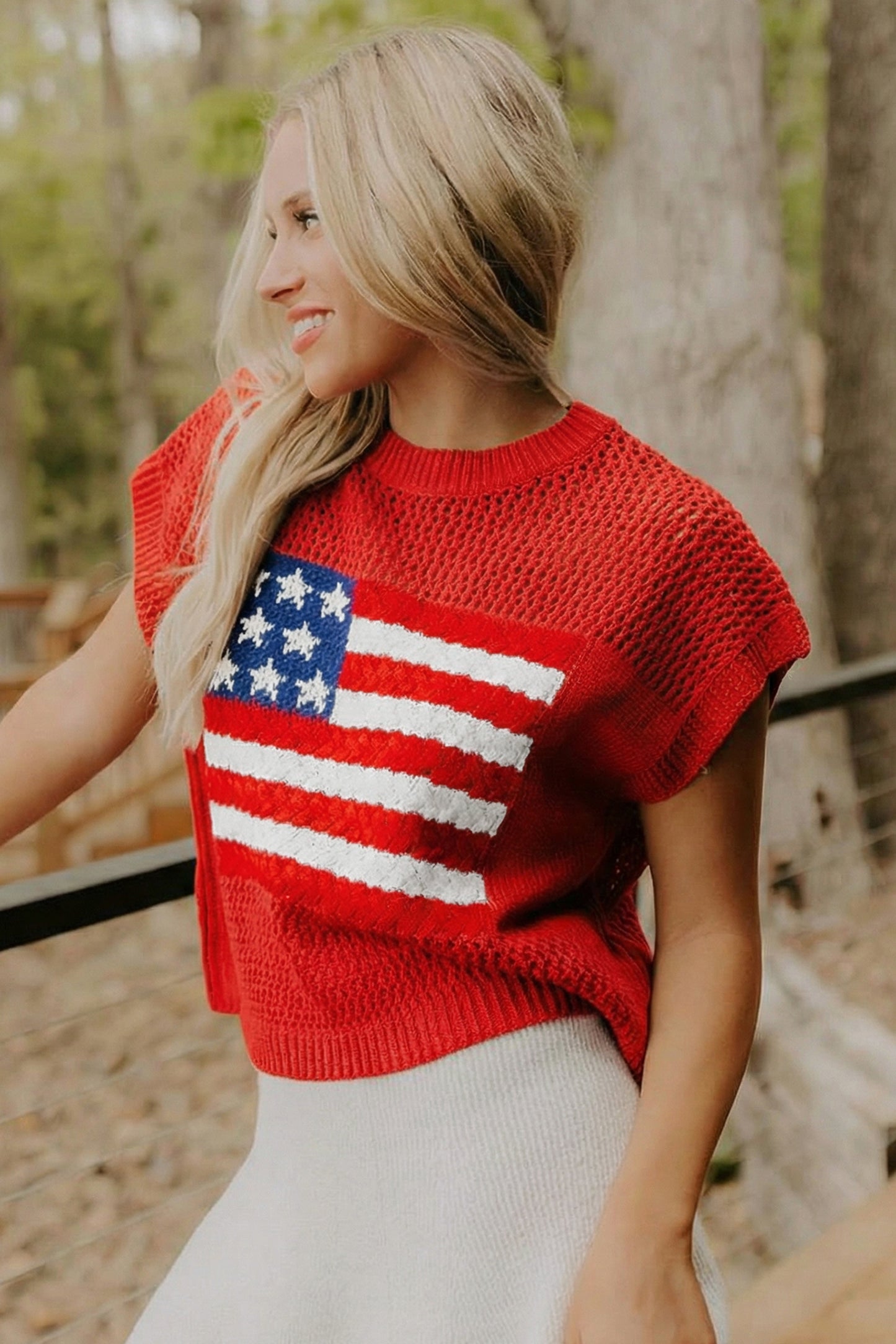 American Flag Short Sleeve Sweater