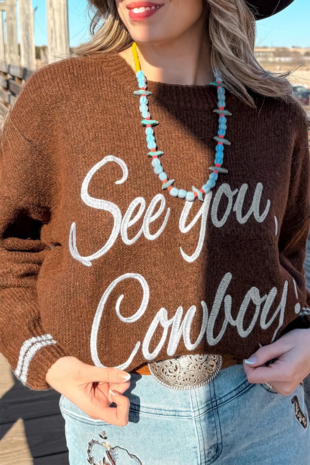 See You Cowboy Embroidered Sweater