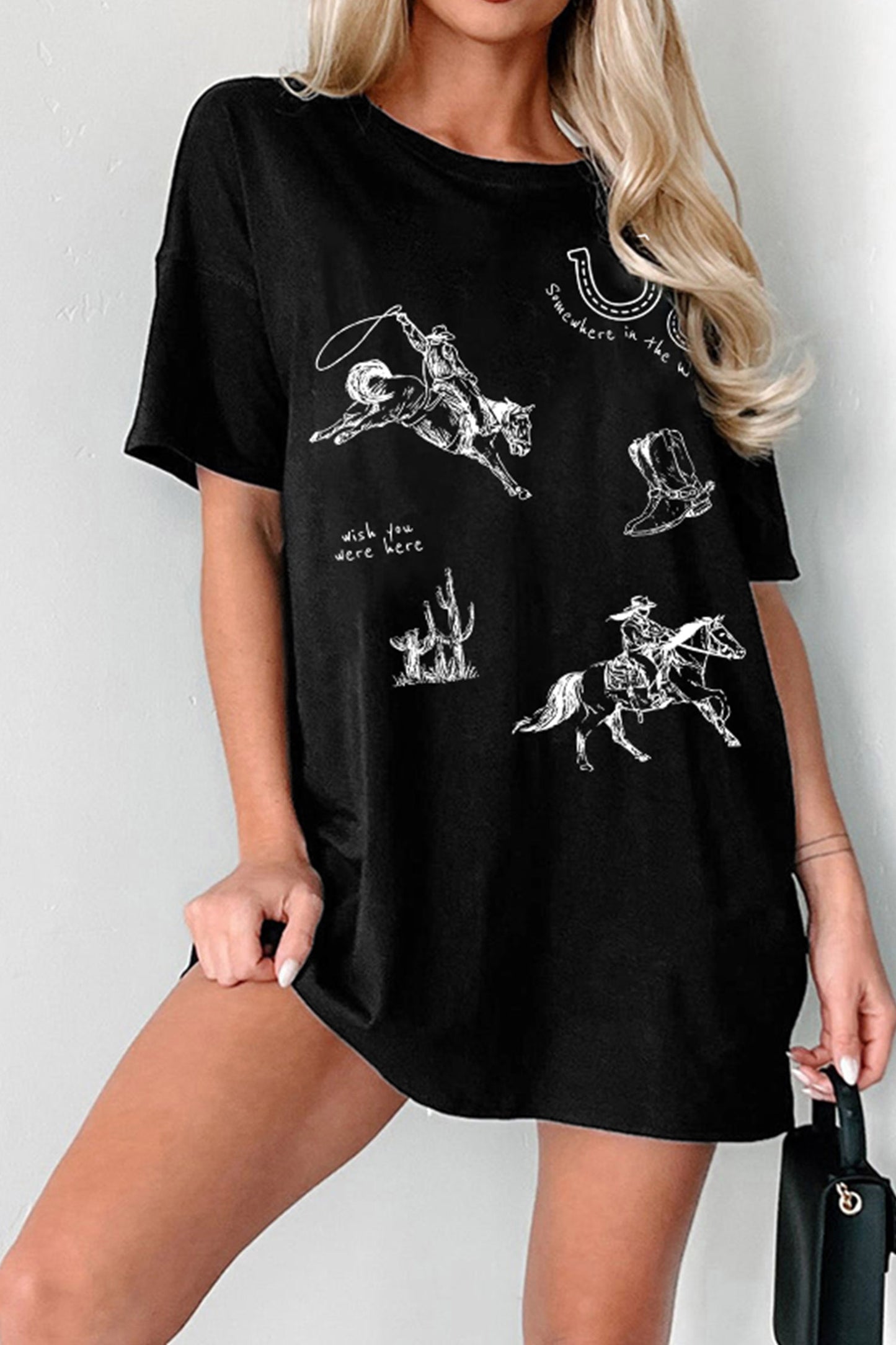 Black Western Cowboy Print Tee