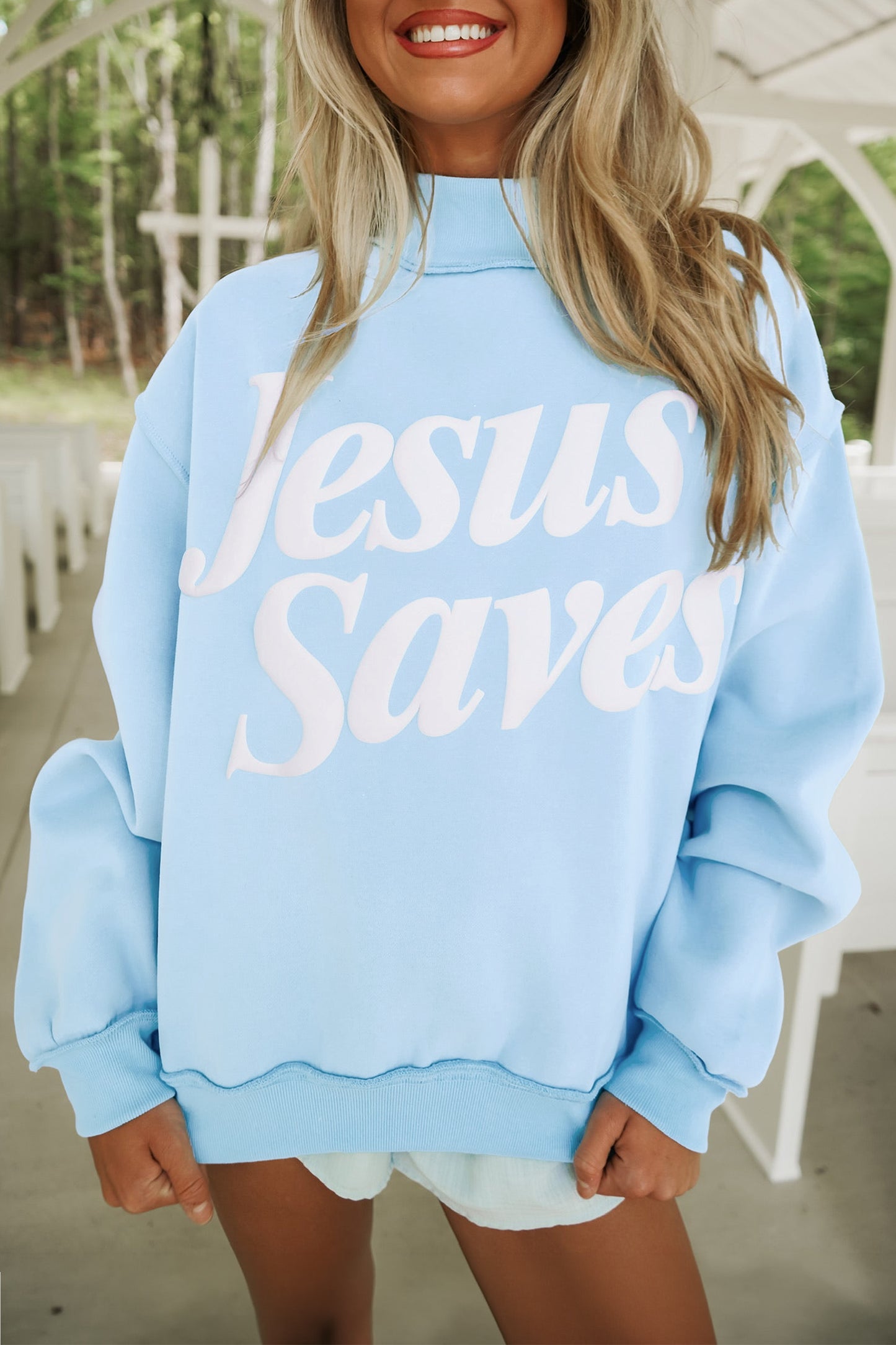 Mist Blue Jesus Saves Sweatshirt