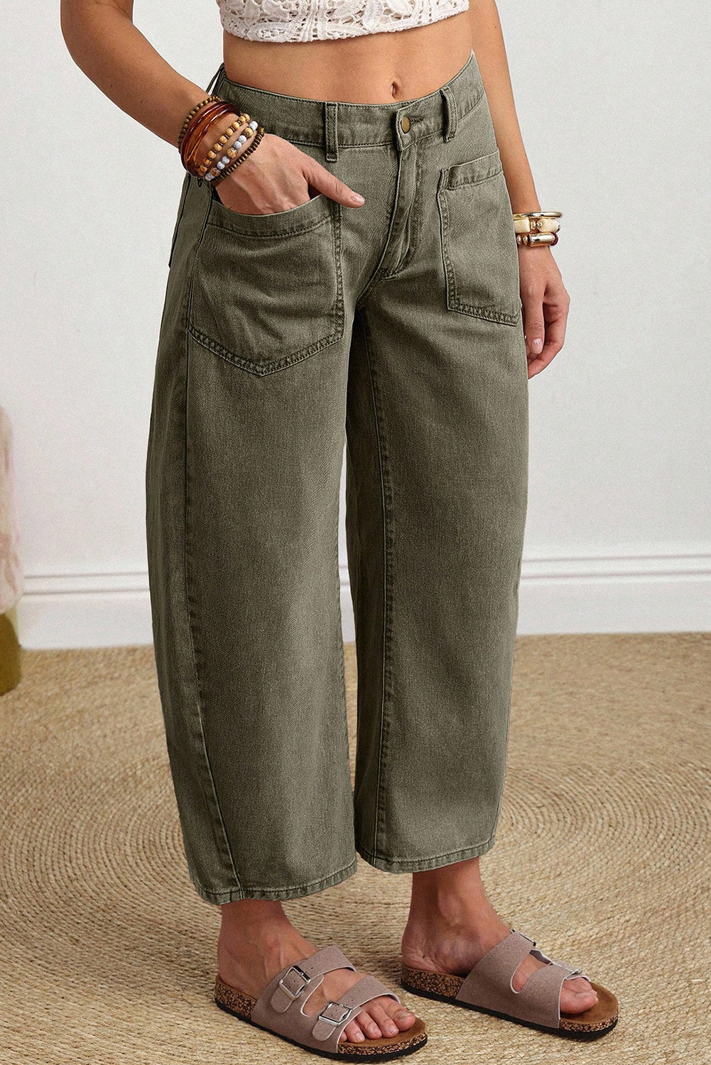 Patch Pocket Ankle-length Barrel Jeans