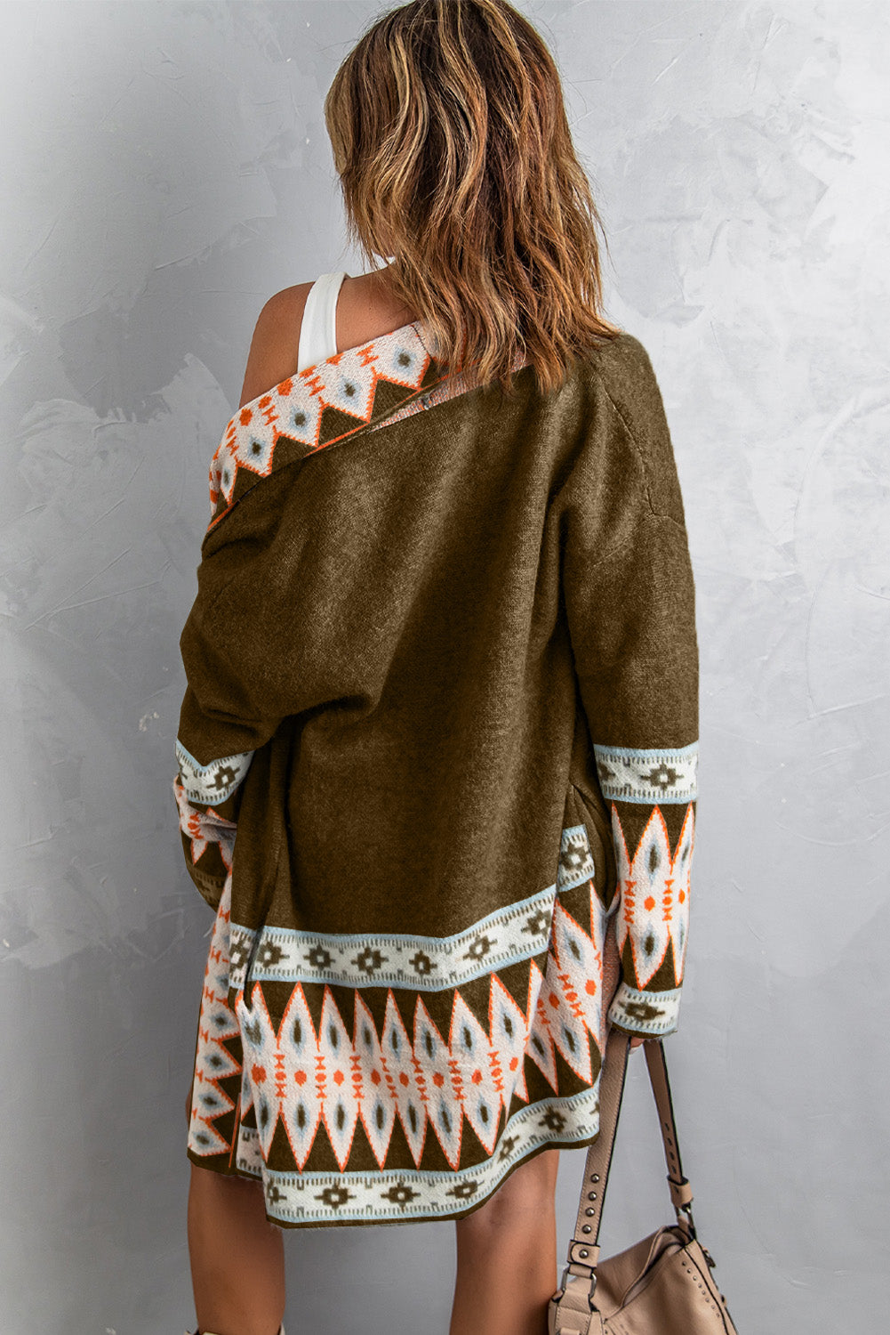 Aztec Print Open Front Cardigan