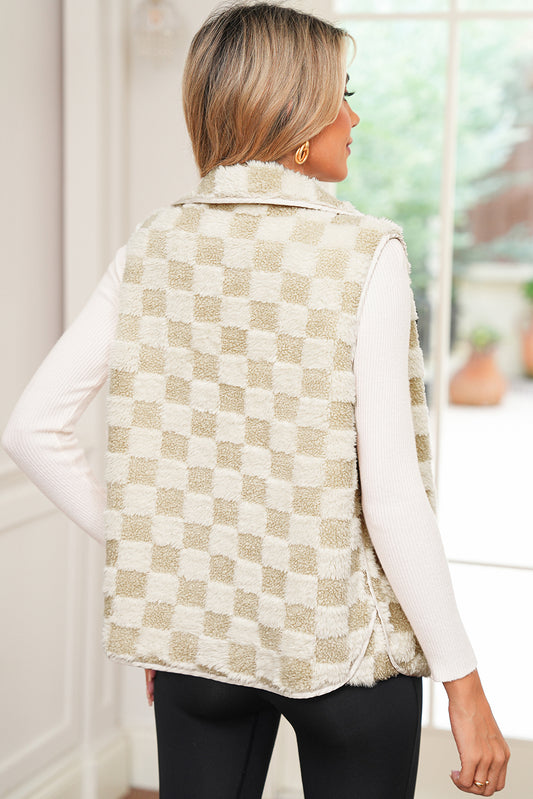 Khaki Sherpa Checkerboard Vest