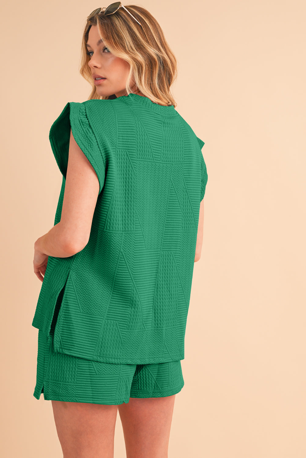 Textured Ruffle Top Shorts Set
