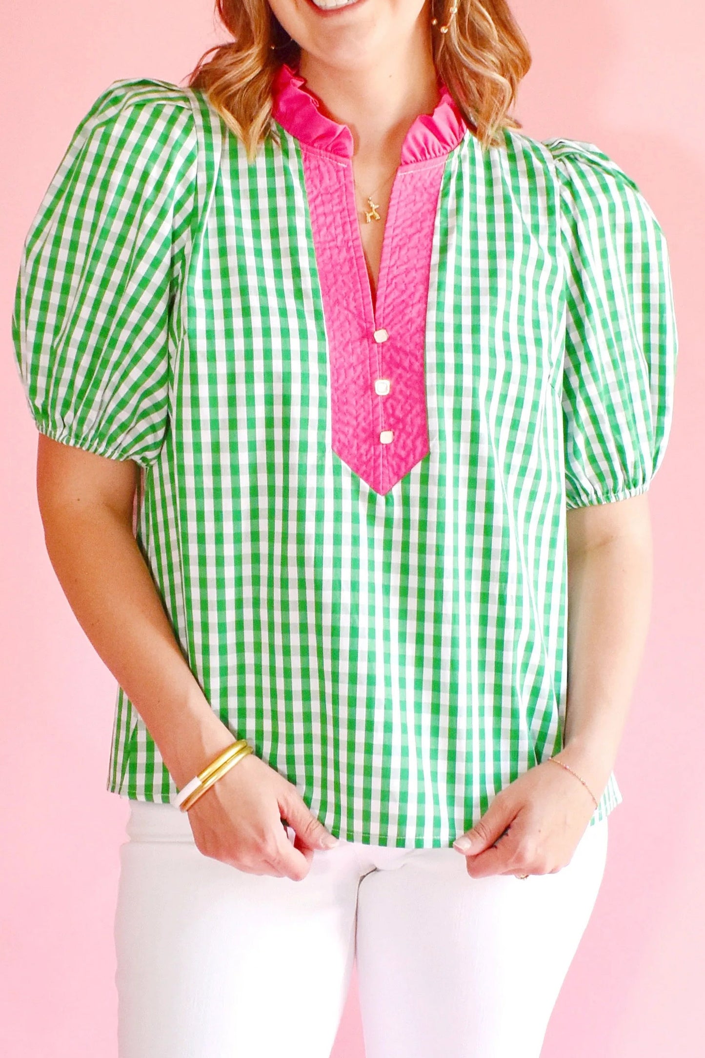 Green Gingham Blouse