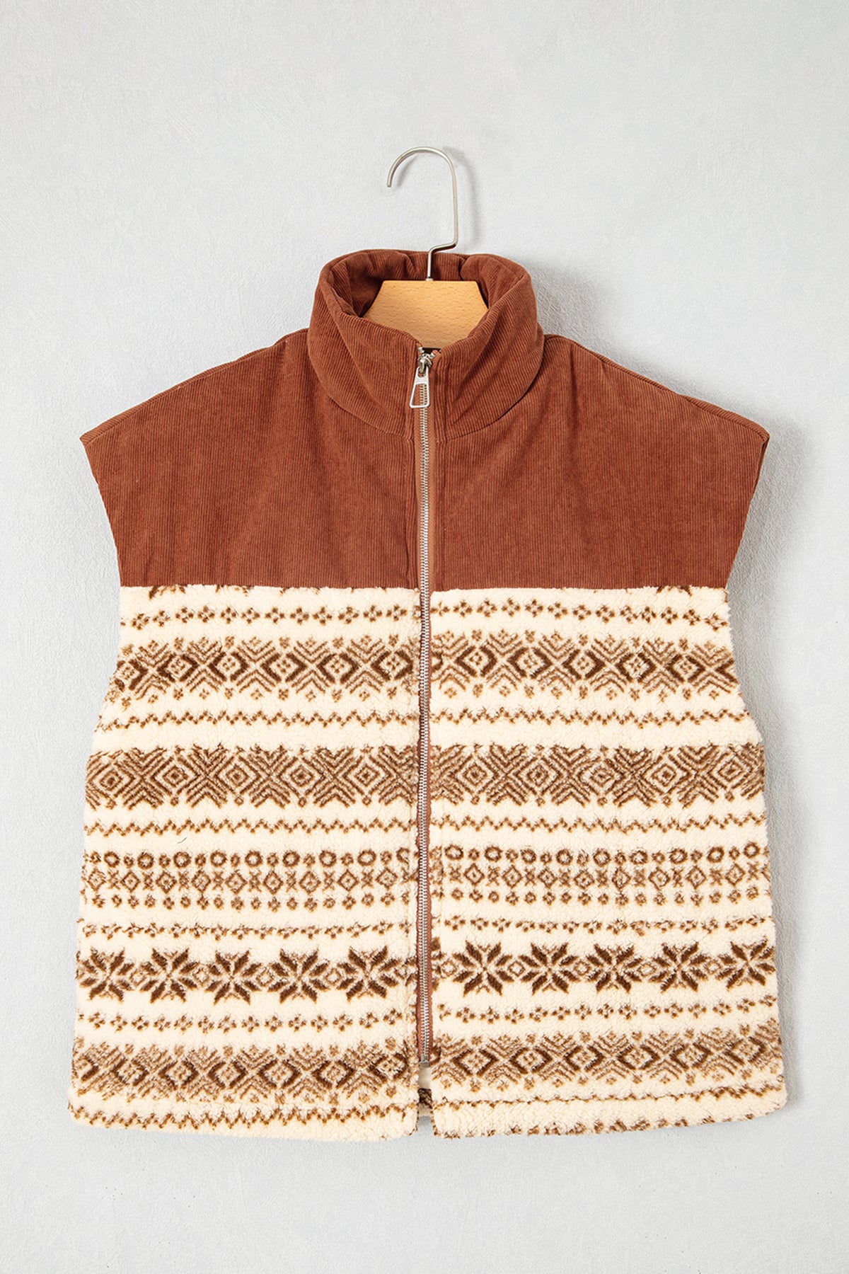 Brown Western Print Fleece Vest