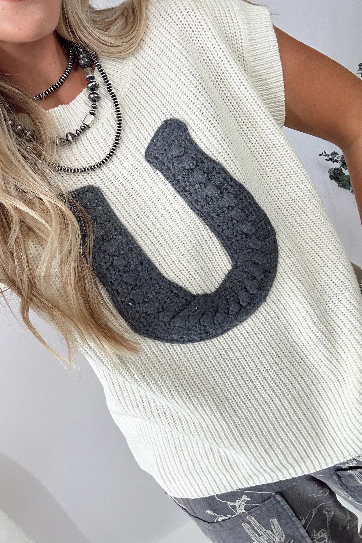 Crochet Horseshoe Short Sleeve Sweater