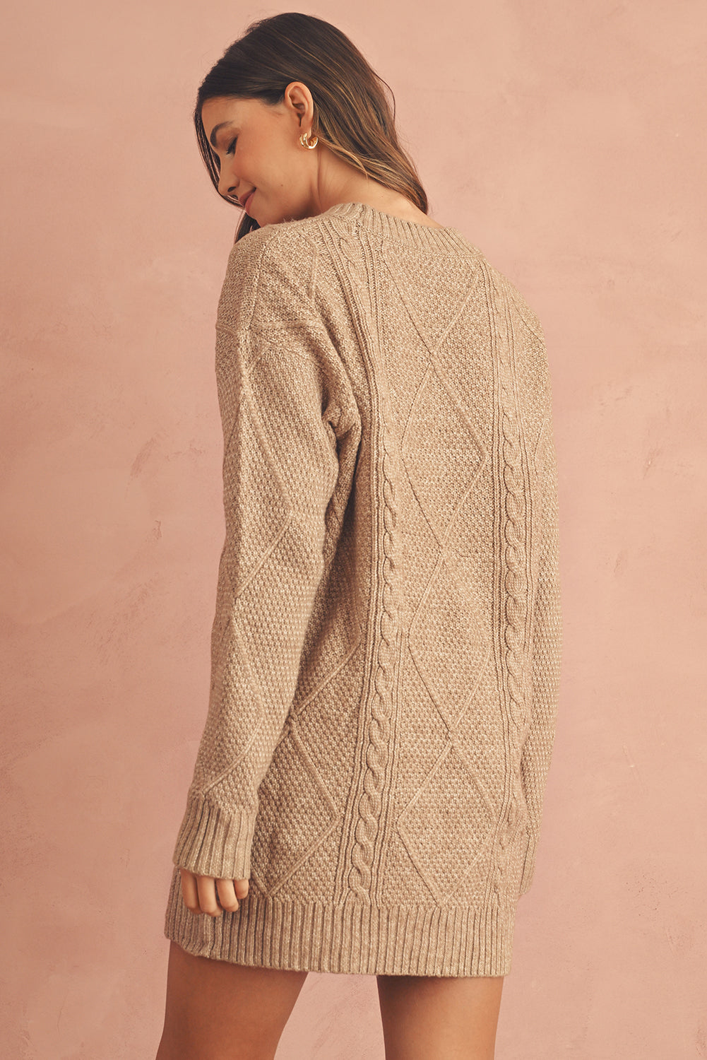 Relaxed Cable Knit  Sweater Dress