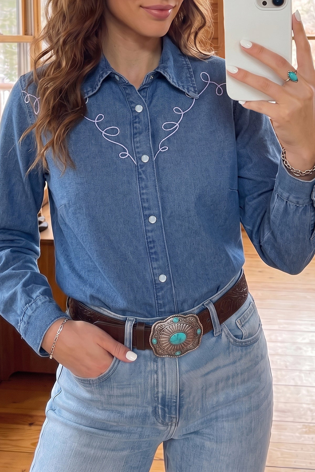 Denim Western Embroidered Shirt