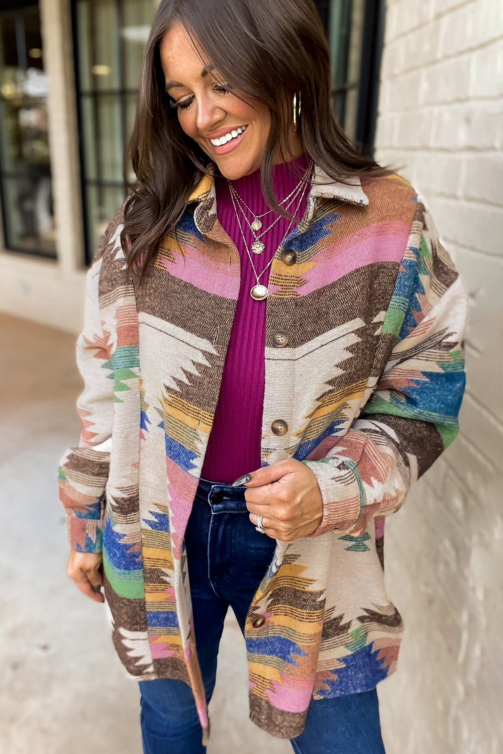 Aztec Print Button Up Shacket