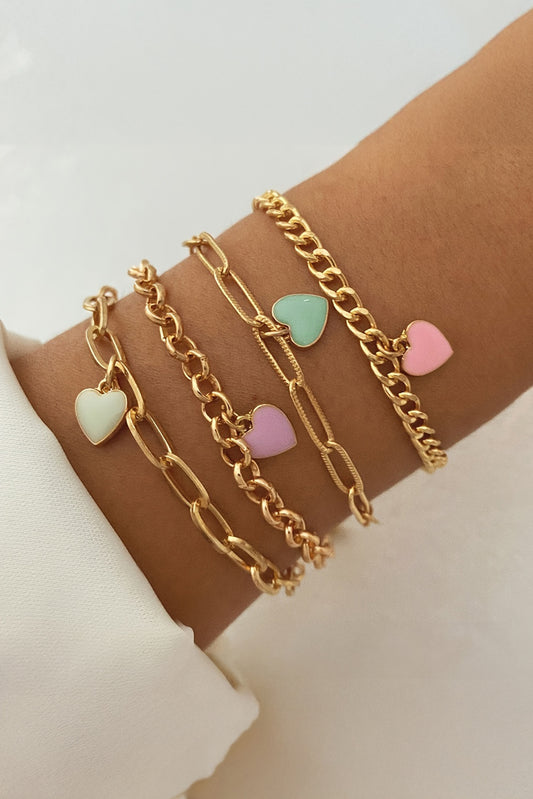 Gold Heart Multi Layer Adjustable Chain Bracelet