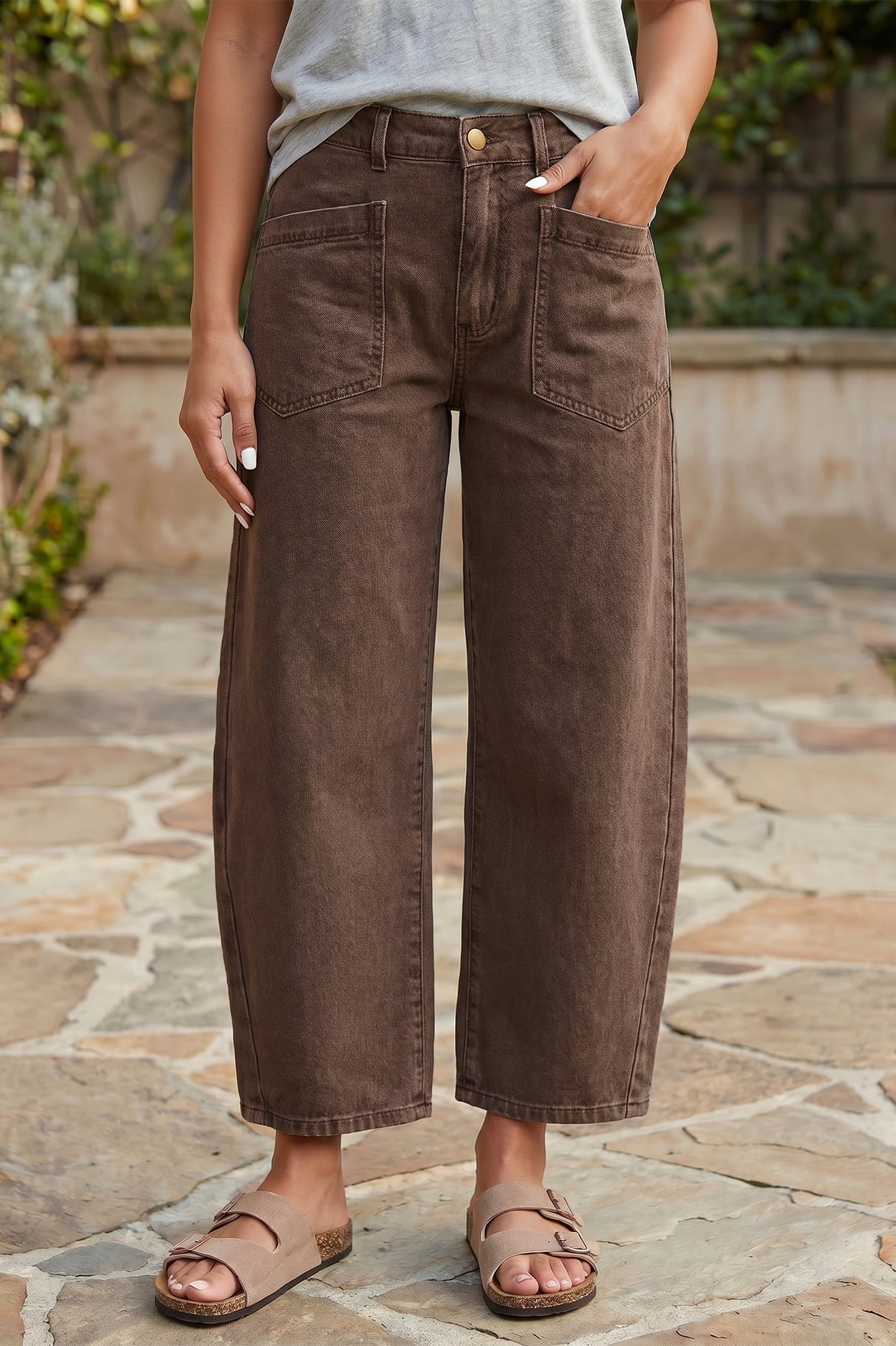 Patch Pocket Ankle-length Barrel Jeans