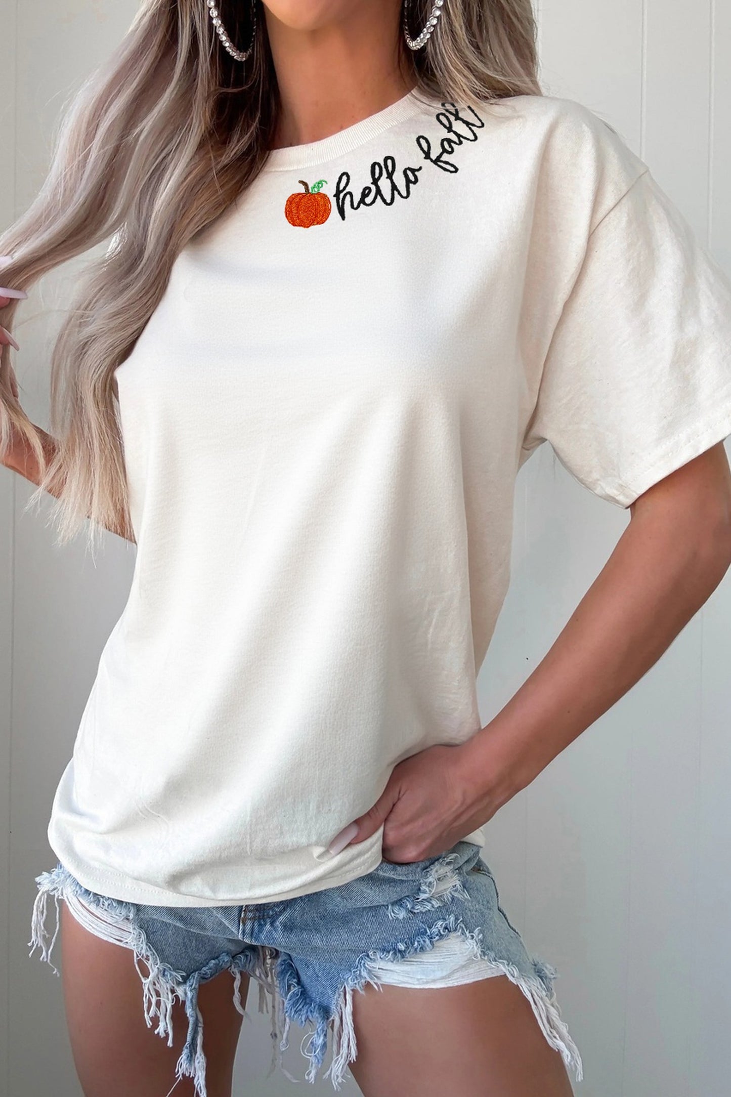 hello fall Embroidered Tee