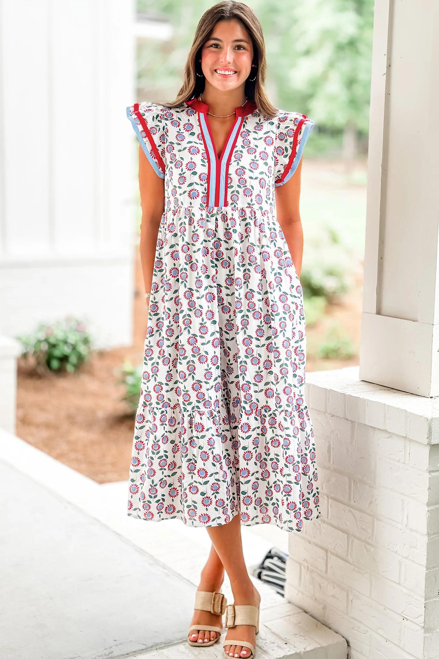 Sunflower Printed Flutter Sleeve Dress
