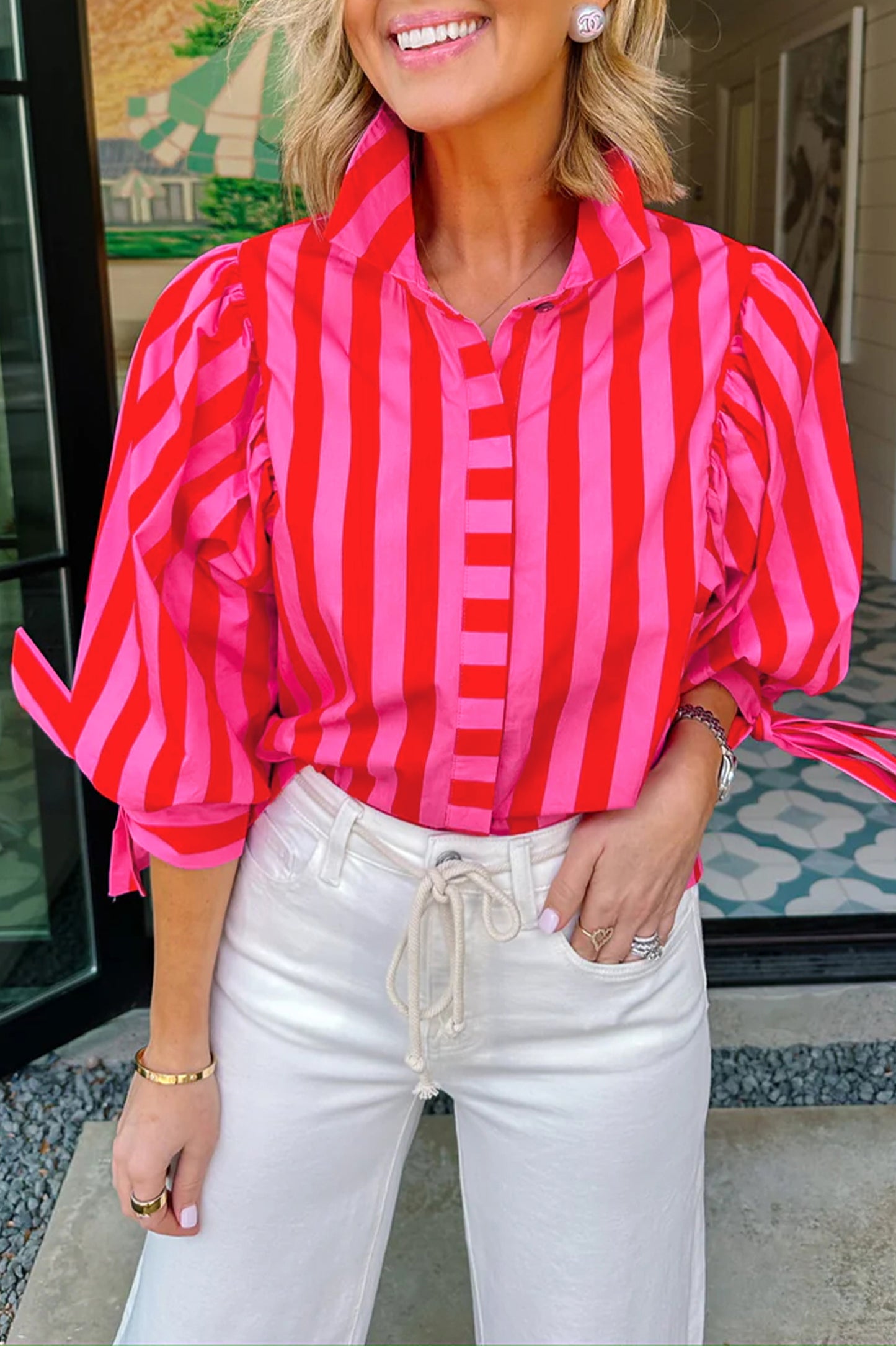 Stripe Puff Sleeve Shirt