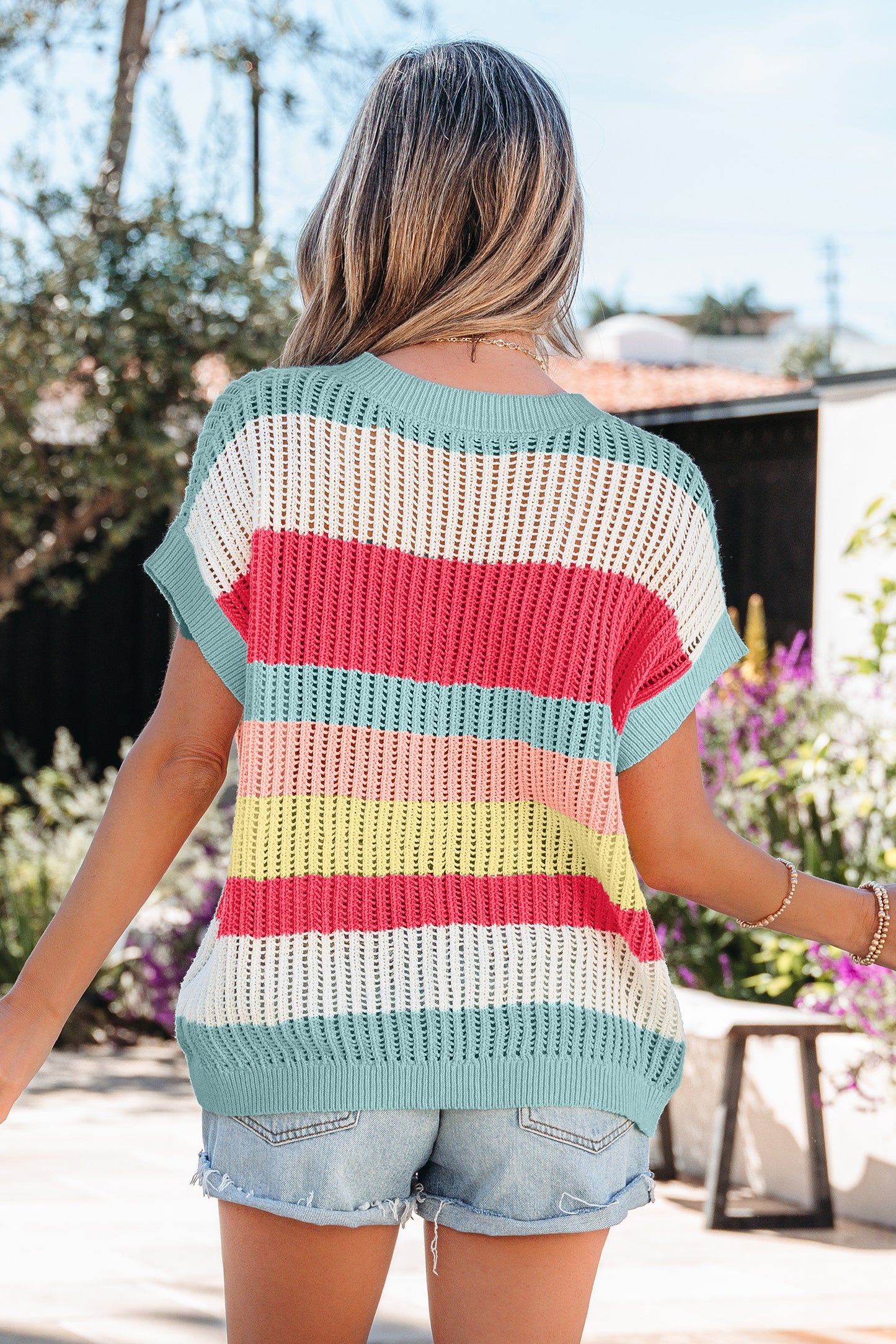 Striped Short Sleeve Sweater