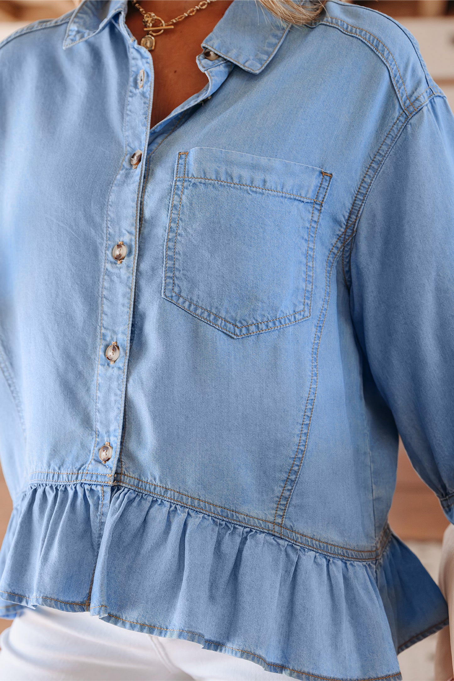 Ruffled Chambray Shirt