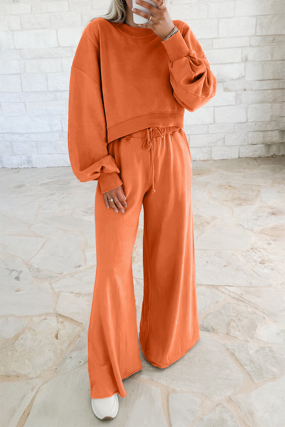 Crop Pullover Drawstring Wide Leg Pants Set