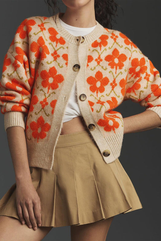 Orange Floral Cardigan
