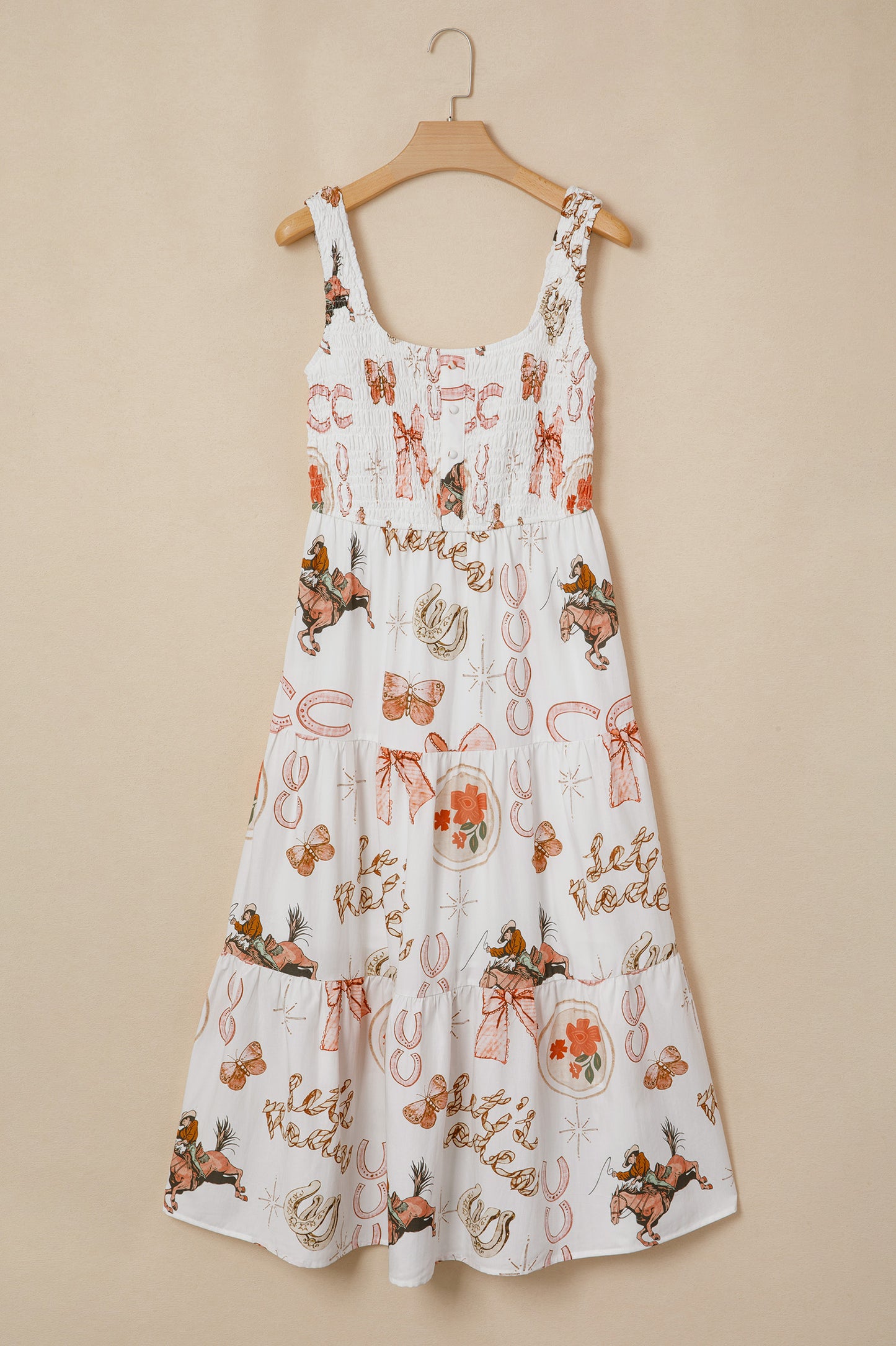 Western Print Sleeveless Midi Dress