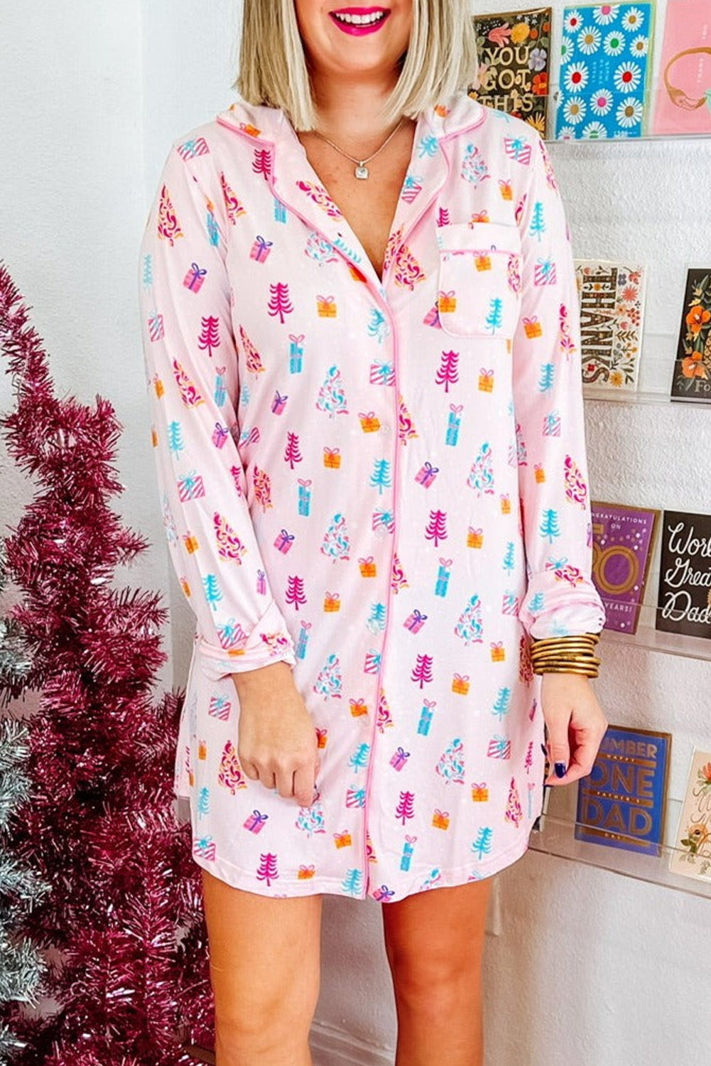 Pink Christmas Tree Sleep Shirt