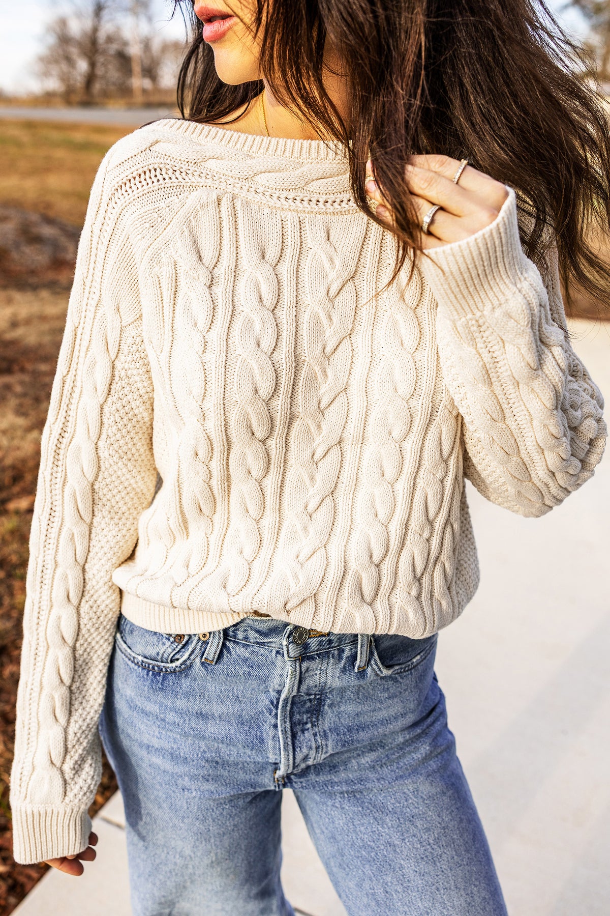 Beige Cable Knit Sweater