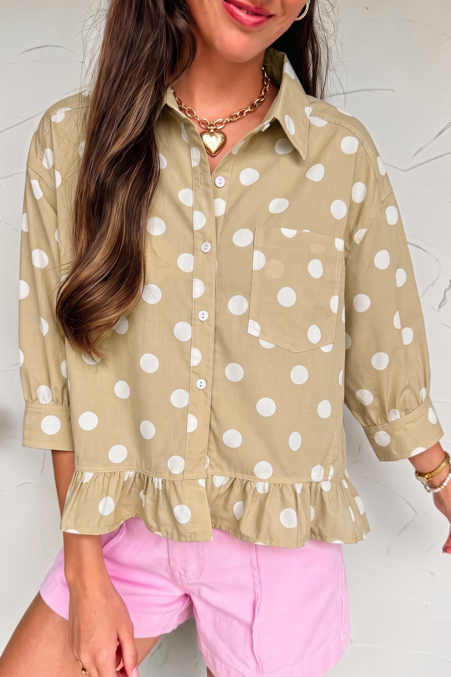 Polka Dot Ruffle Hem Shirt