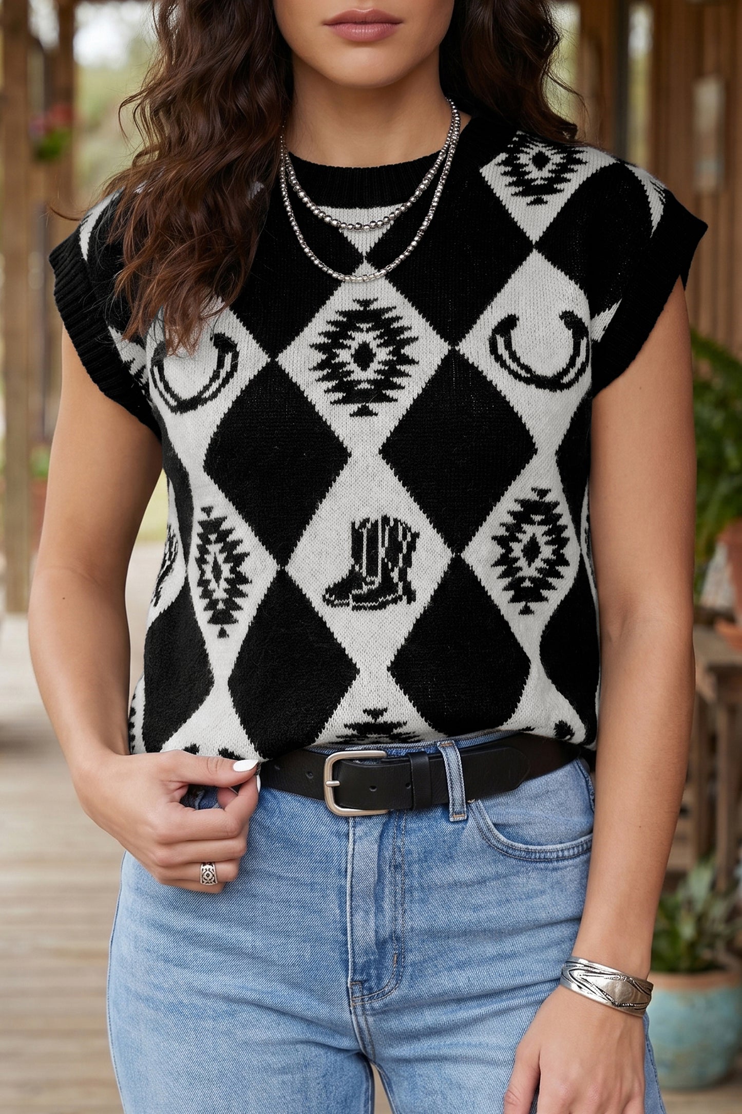 Western Short Sleeve Sweater